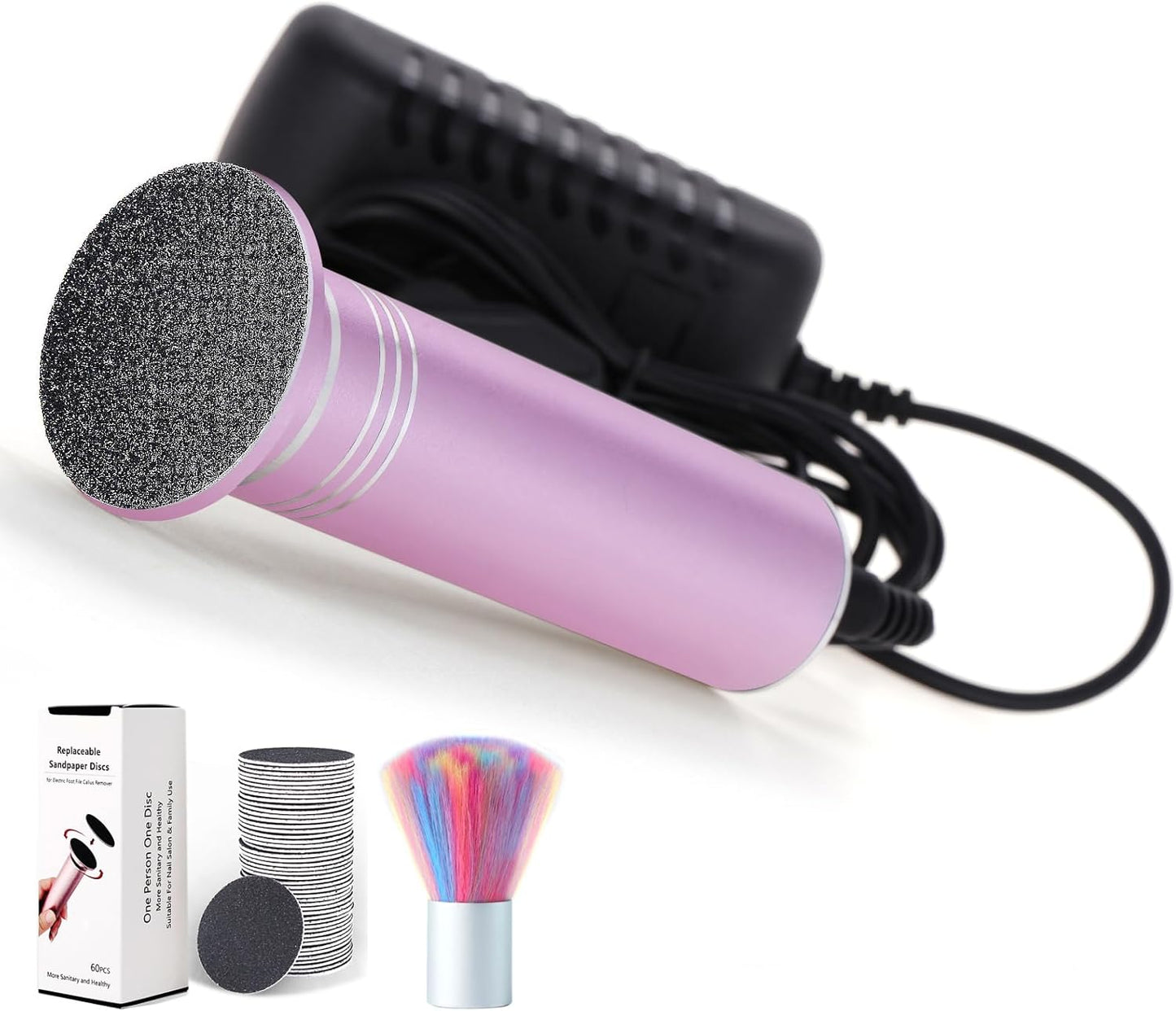 Upgraded Electric Callus Remover for Feet 1200RPM Adjustable Speed Professional Electric Foot File Foot Sander Pedicure Tools for Women Men Hard Cracked Dead Skin, 60 Sandpaper Discs, Pink