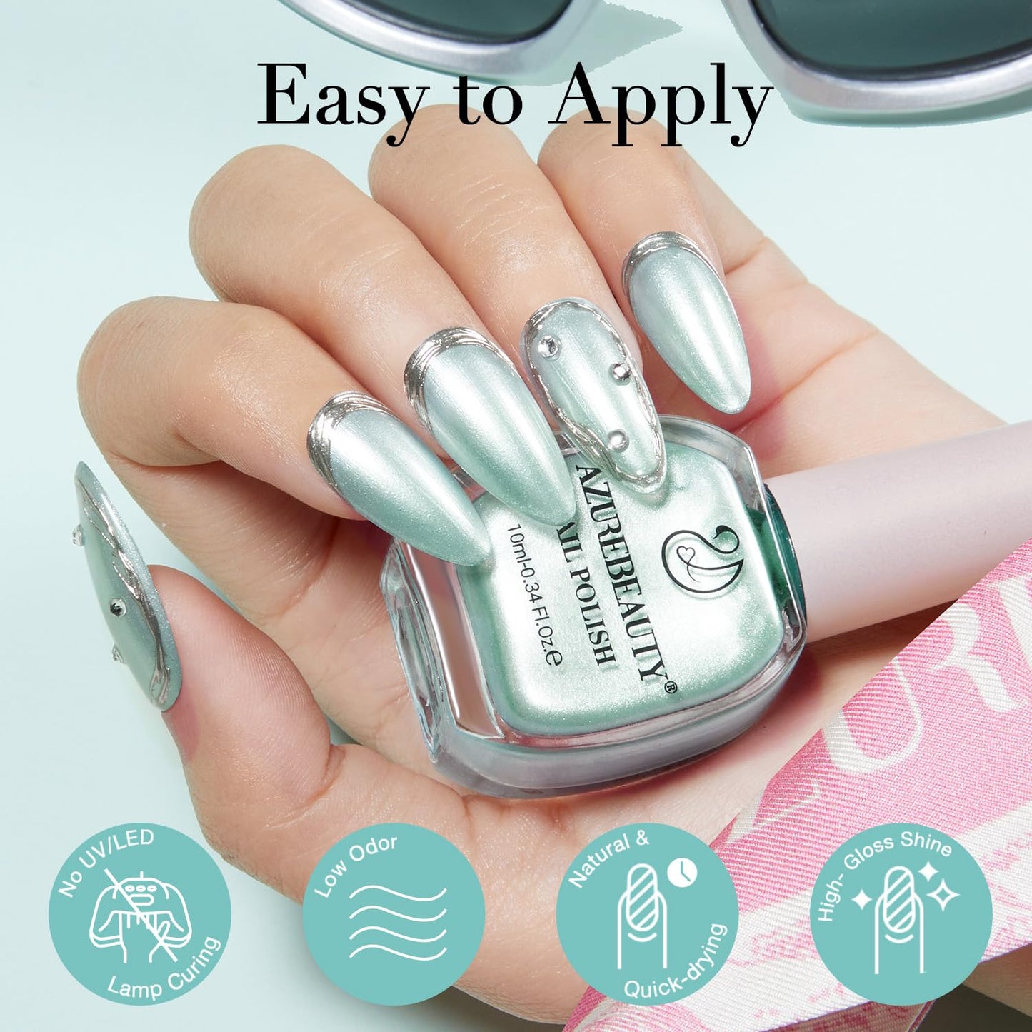 AZUREBEAUTY Nail Polish Shimmery Blue-Green Summer Nail Polish Quick Dry Natural Infinite Shine Nail Lacquer Fingernail Polish Strengthening Treatment Kit Salon-Quality for Women 10ml