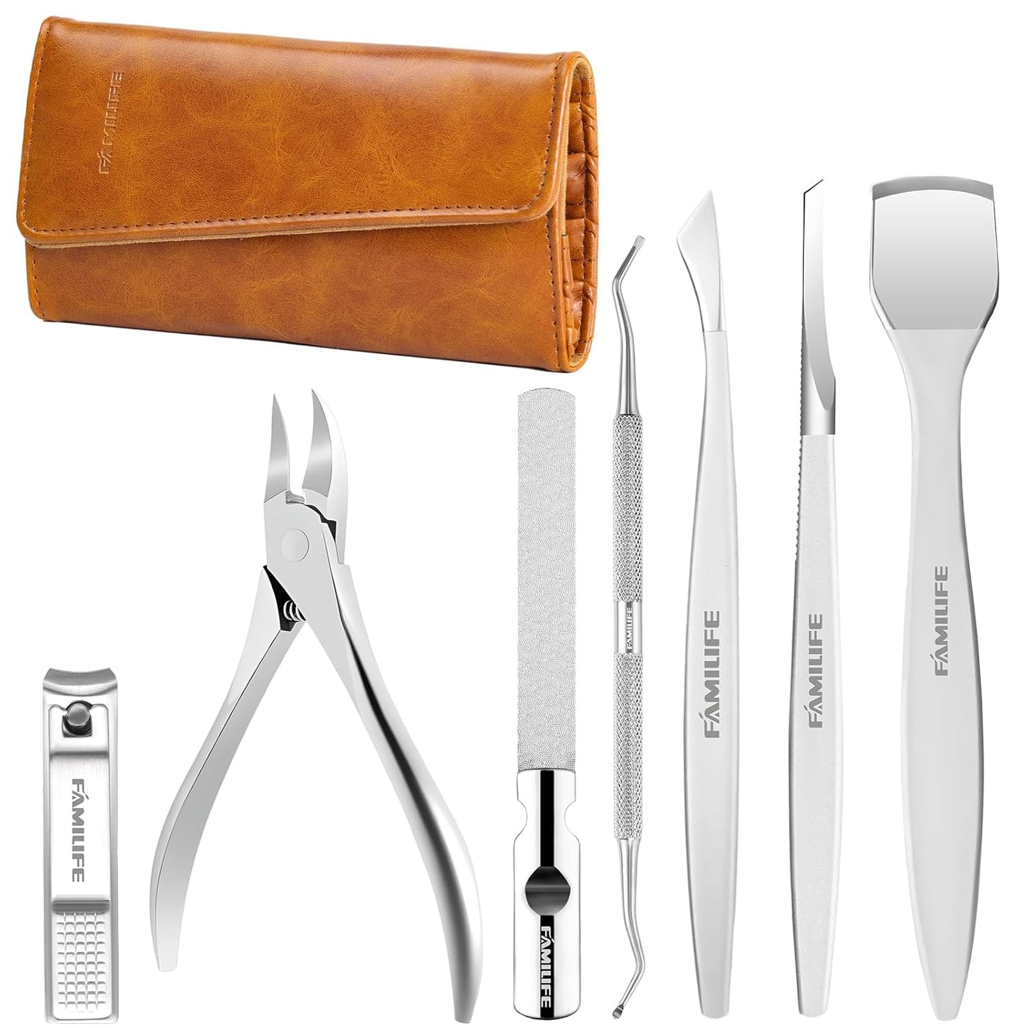 Famlife 7-Piece Professional Pedicure Kit with Toenail Scissors Cuticle Trimmer Nail File Pedicure Knife Blade,Stainless Steel Tools Ingrown Toenail Removal Kit for Nail Care