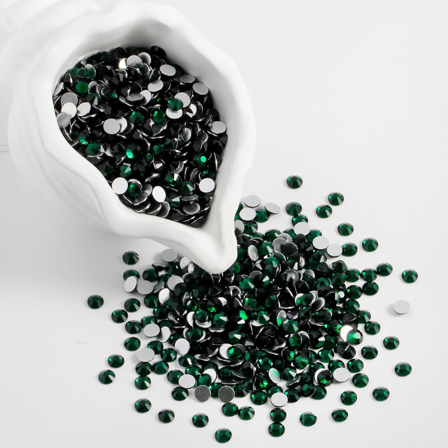 3000PCS SS10 Flatback Rhinestones | 12-Facet Diamond-Cut Glass Gems for Nail Art, Clothing, DIY Crafts |Glue-On Decoration Stones with Silver Backing(Emerald)