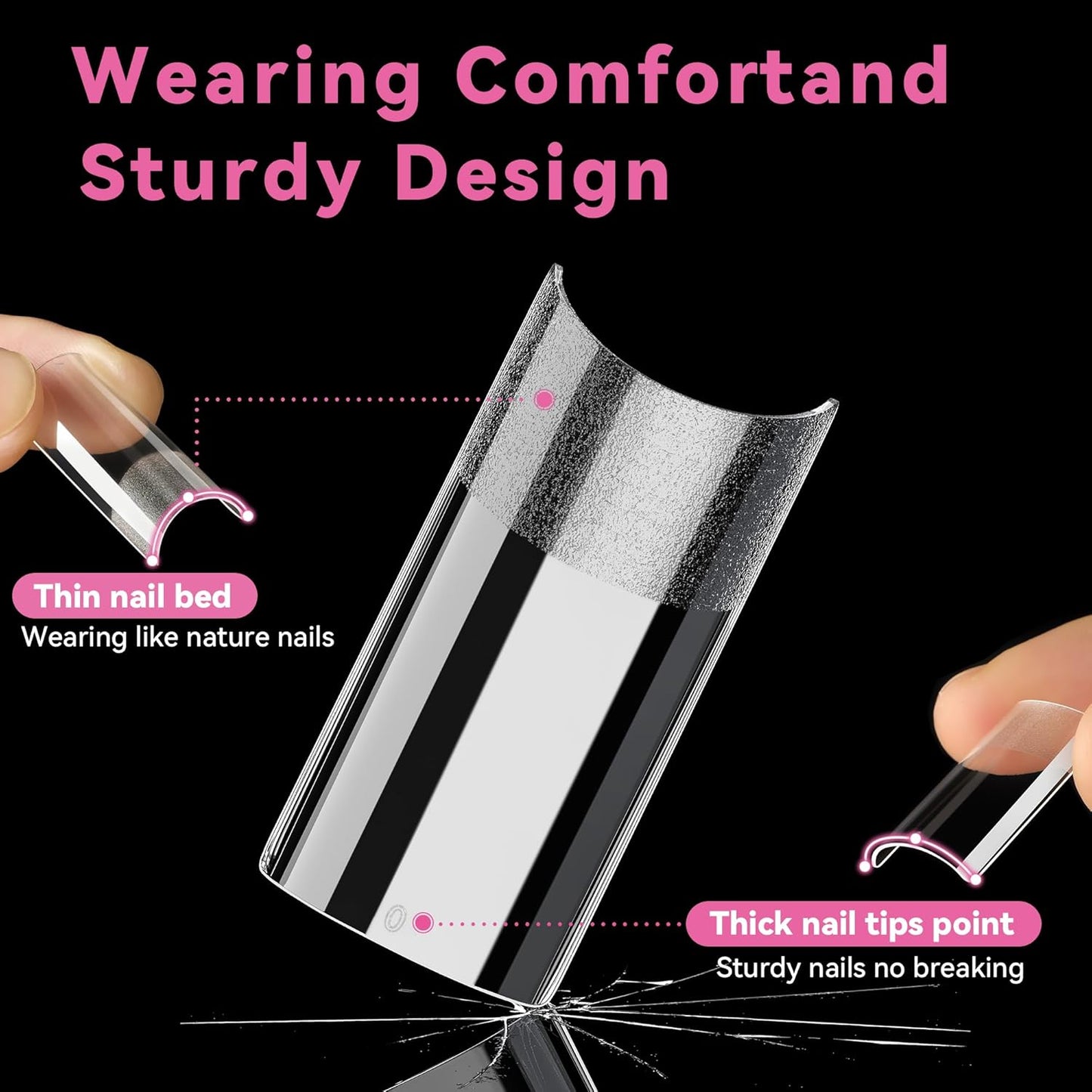 UNA GELLA No C Curve Medium Square Nail Tips 216 Pcs Pre-file Half Cover Straight Square Gel Nail Tips Clear Fake Nails Tips Half Matte Long Lasting For Nail Extension Home DIY Salon 12 Sizes