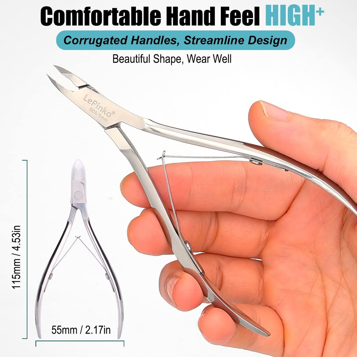 LePinko Professional Cuticle Trimmer kit, Super Sharp Dead Skin Clipper, Labor-saving Cuticula Remover for Fingernail Toenail, Manicure Pedicure Tool for Women Men, Home Salon Use, 5mm Jaw