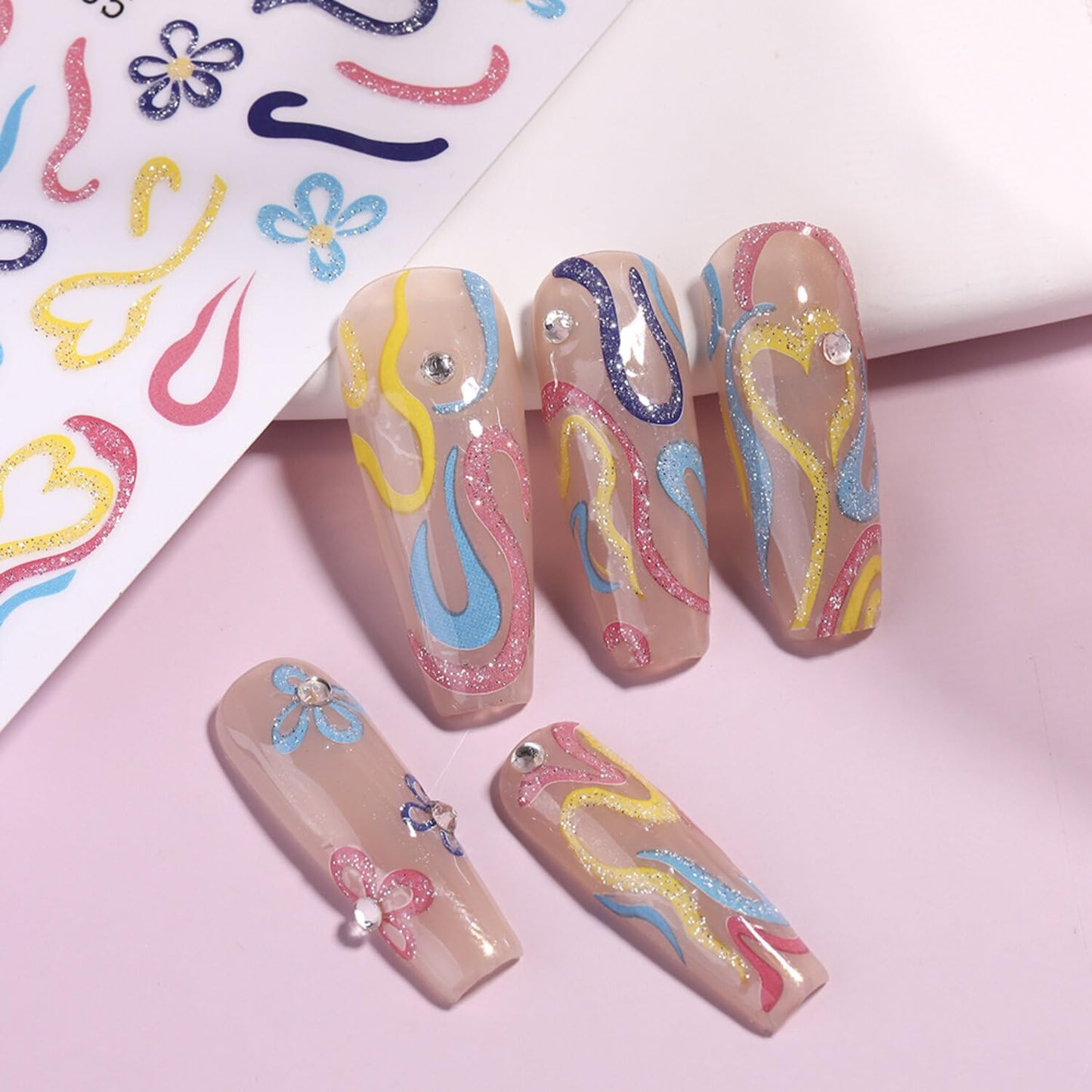 Stickers para Uñas Nail Stickers Self-Adhesive Sticker para Uñas Colorful 3D Flower Calcomanías Floral Nail Stickers Art Design Accessories Hight Quality 7 Sheets
