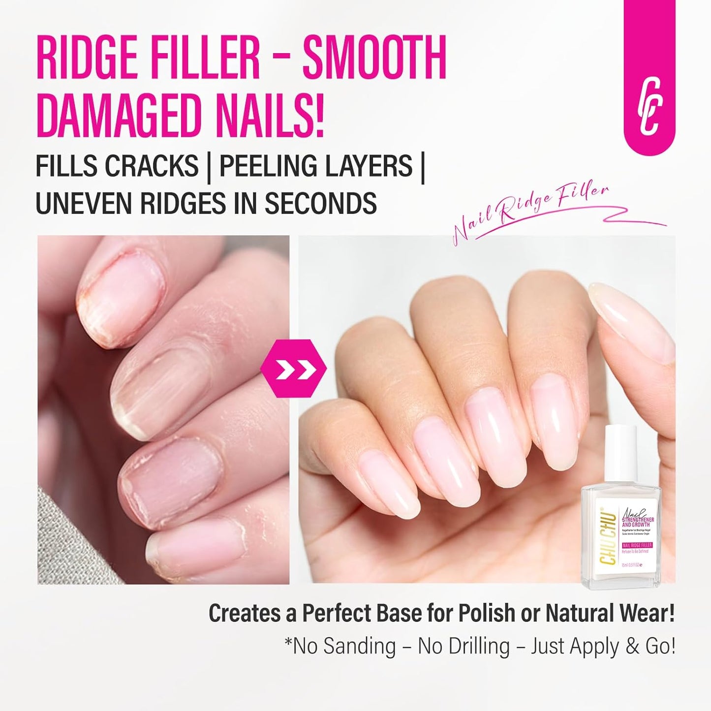 Nail Ridge Filler Hardener for Women: 15ml Milky White Nail Strengthener Protein Extra Strong and Growth - Polish Concealer for Thin and Damaged Nails
