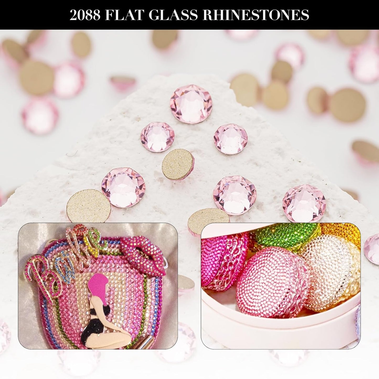 Novani Pink Rhinestones 1440pcs Flat Back Round Rhinestone Style 2088 Sparkly Crystal Gemstones for Nail Art and Crafting SS20,4.6-4.8mm