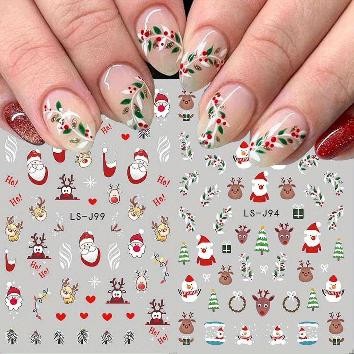 9 Sheets Christmas Nail Art Stickers 3D Christmas Nail Decals with Santa Claus Snowflake Elk Deer Snowman Xmas Tree Design Manicure Decal Winter Cartoon Christmas Nail Art DIY Decor Supplies for Women