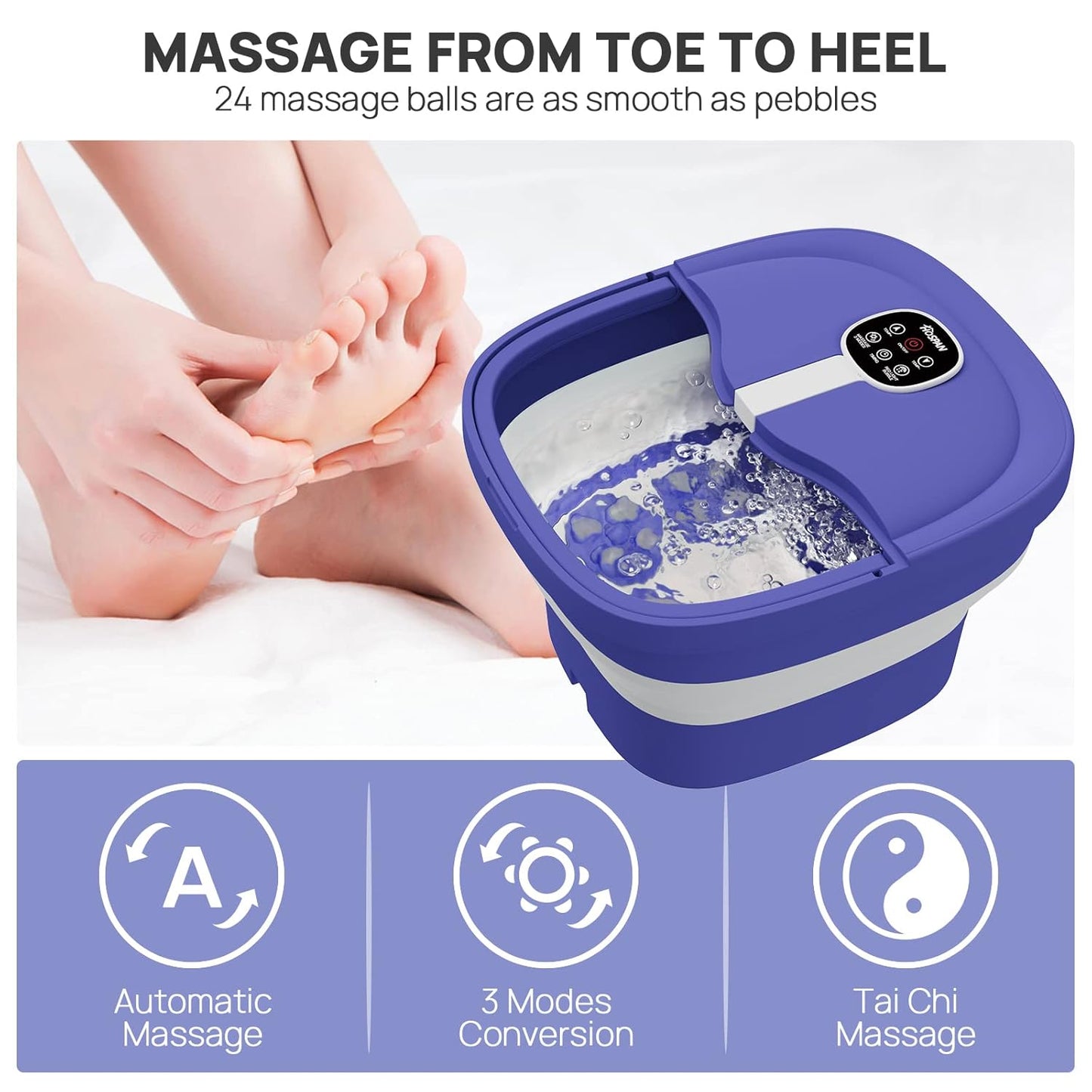 HOSPAN Collapsible Foot Spa Electric Rotary Massage, Foot Bath with Heat, Bubble, Remote, and 24 Motorized Shiatsu Massage Balls. Pedicure Foot Spa for Feet Stress Relief - FS02A