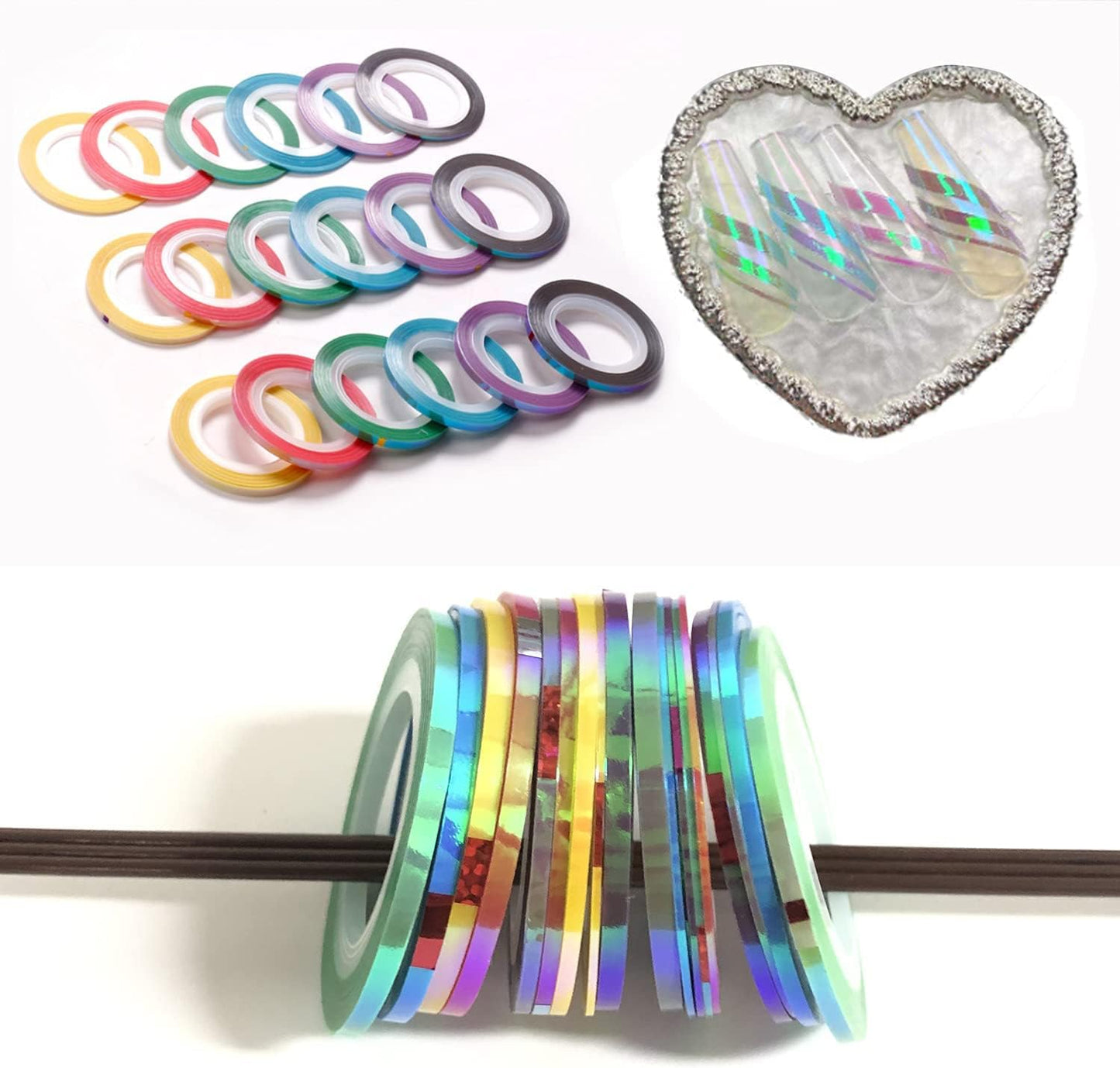 Nail Art Striping Tape Lines Kit 21 pcs 1mm 2mm 3mm Nail Tape Strips for Design DIY Silver Nails Striping Tape (Pink)