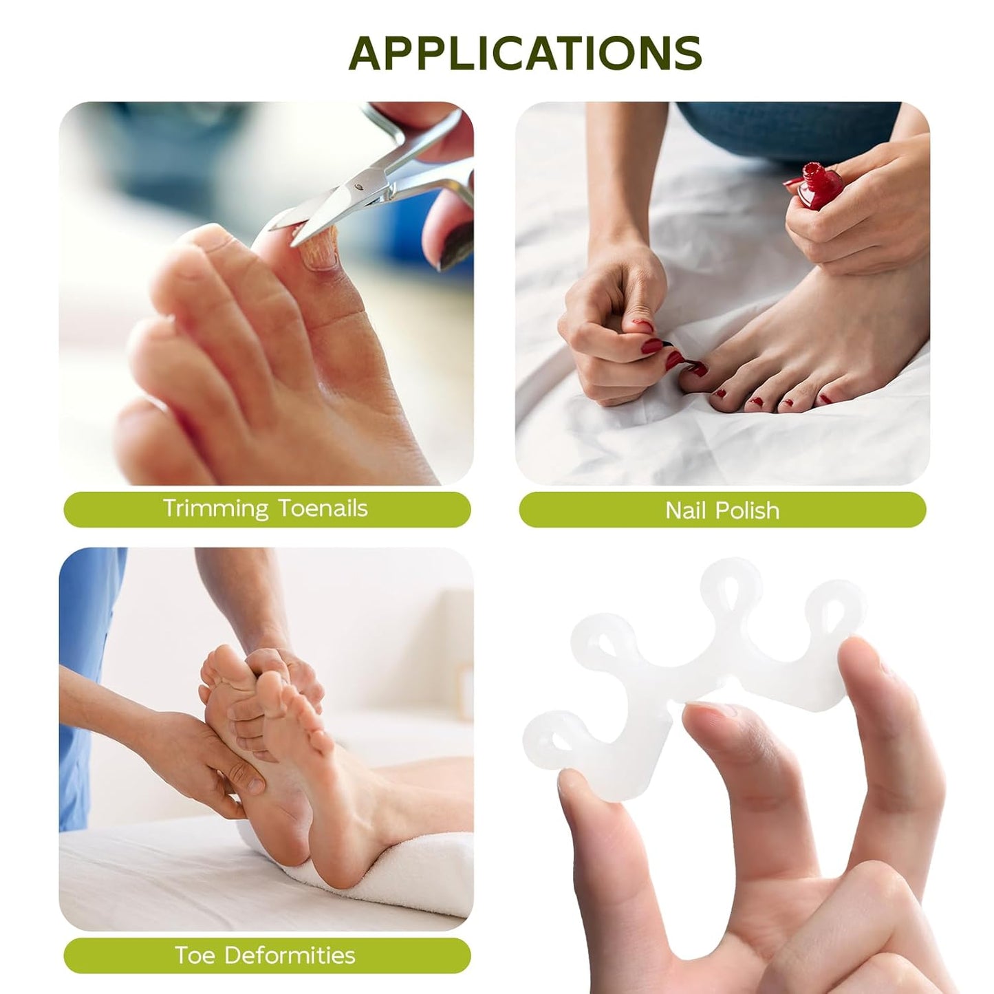 Bukihome Upgraded Gel Toe Separator - Pedicure Toe Spacers for Separating Toenails or Nails - Toe Spreader for Straightening Overlapping Toes, Bunions - Toe Stretcher for Men & Women (White, 4 Pack)