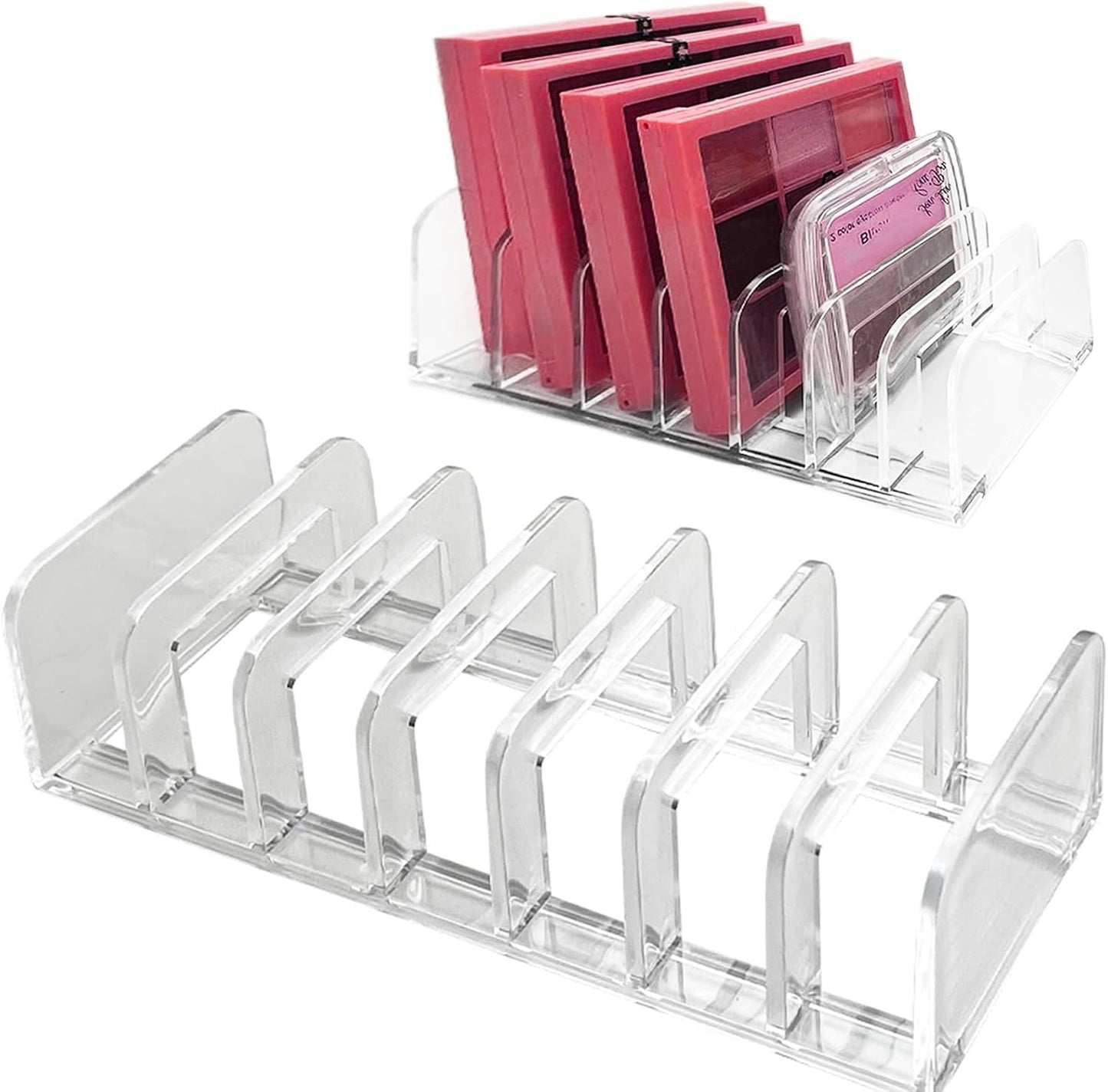 Makeup Palette Organizer,Acrylic Eyeshadow Palette Pallet Holder,7 Sectons BPA-Free Divided Make Up Blush,Contour Storage Holder Cosmetic Eye Shadow Display Stand Clear Rack Vanity Holder（2 Pack）