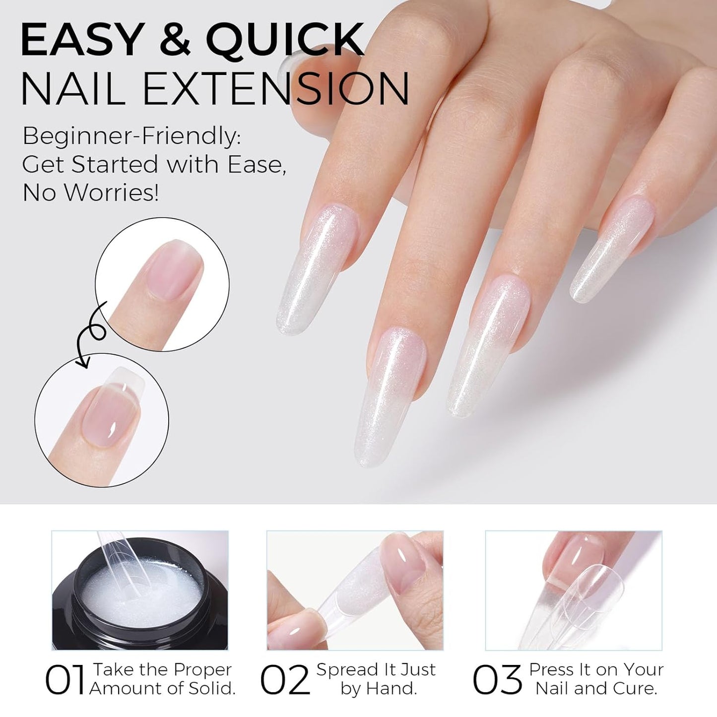 TOMICCA 3D Gel Nail Art, White Sparkles Sculpting Gel for Nail Art 1.76 OZ 3D Nail Hard Gel Nail Gel Nail Extension Gel for Nails Manicure DIY at Home Glitter