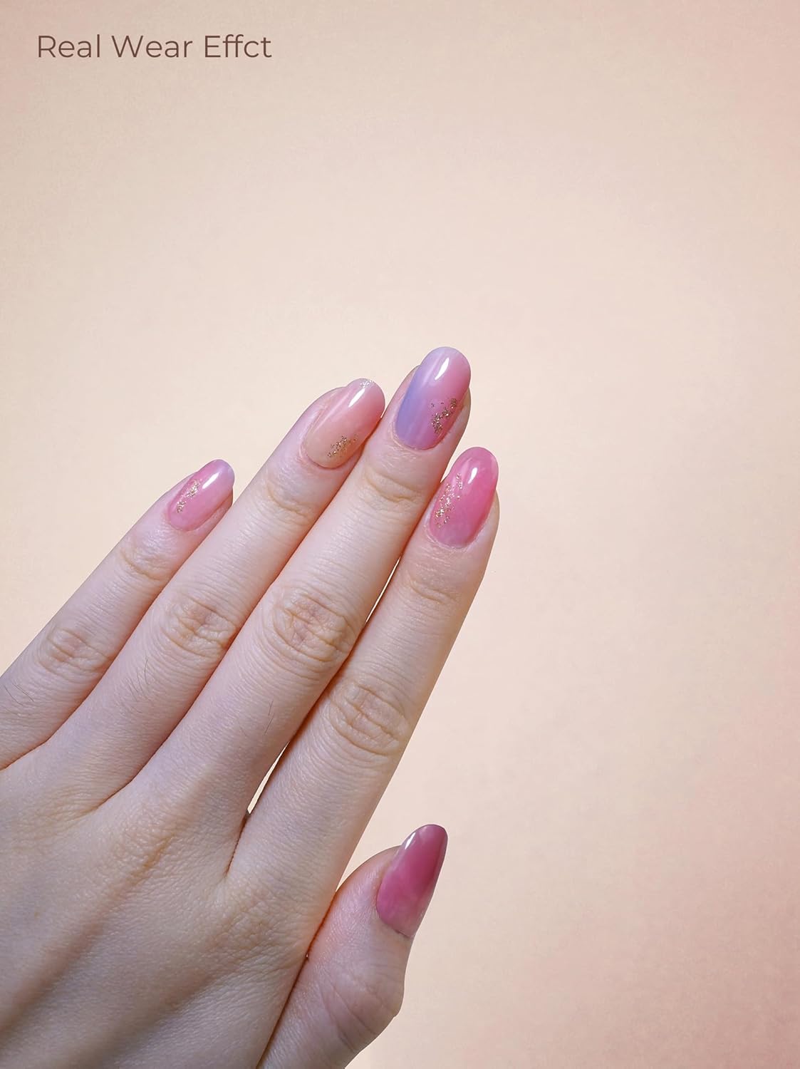 Pre Cured Gel Nail Strips - 44PCS Salon Quality Gel Nail Stickers - Long Lasting Polish Wraps for Women no UV Light Needed Easy Apply& Remove (Metallic Pink Maze）