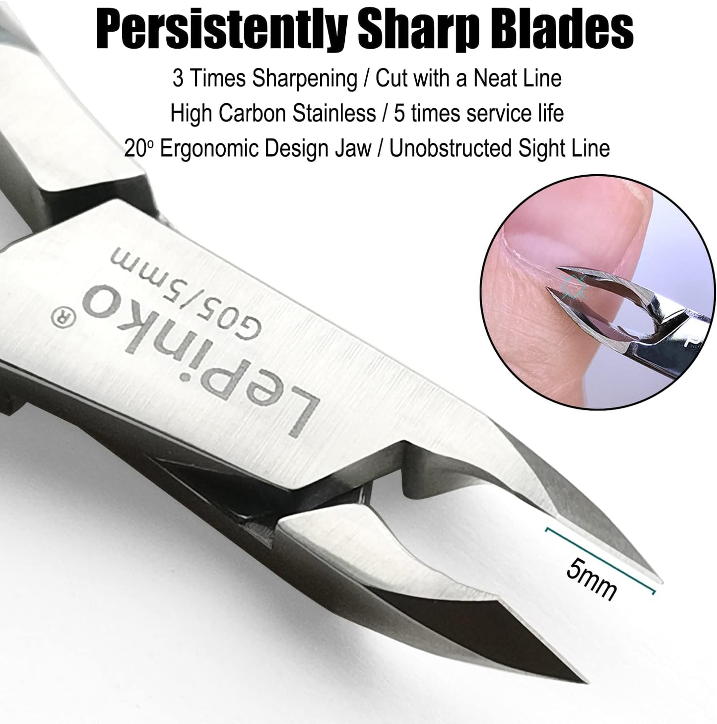 LePinko Professional Cuticle Trimmer kit, Super Sharp Dead Skin Clipper, Labor-saving Cuticula Remover for Fingernail Toenail, Manicure Pedicure Tool for Women Men, Home Salon Use, 5mm Jaw
