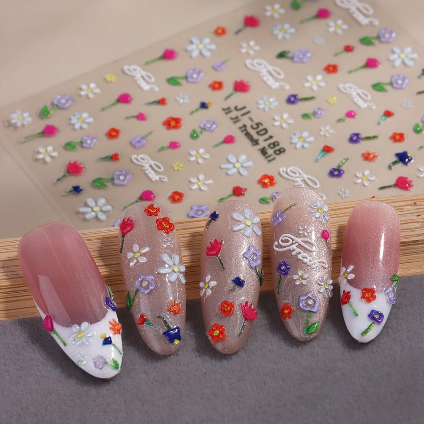 Flower Nail Stickers for Nail Art Flowers Nail Art Stickers Summer Floral Bouquet 5D Embossed Nail Decals Self-Adhesive Nails Supply Manicure Sliders Flower for Nails Decoration 4 Sheets