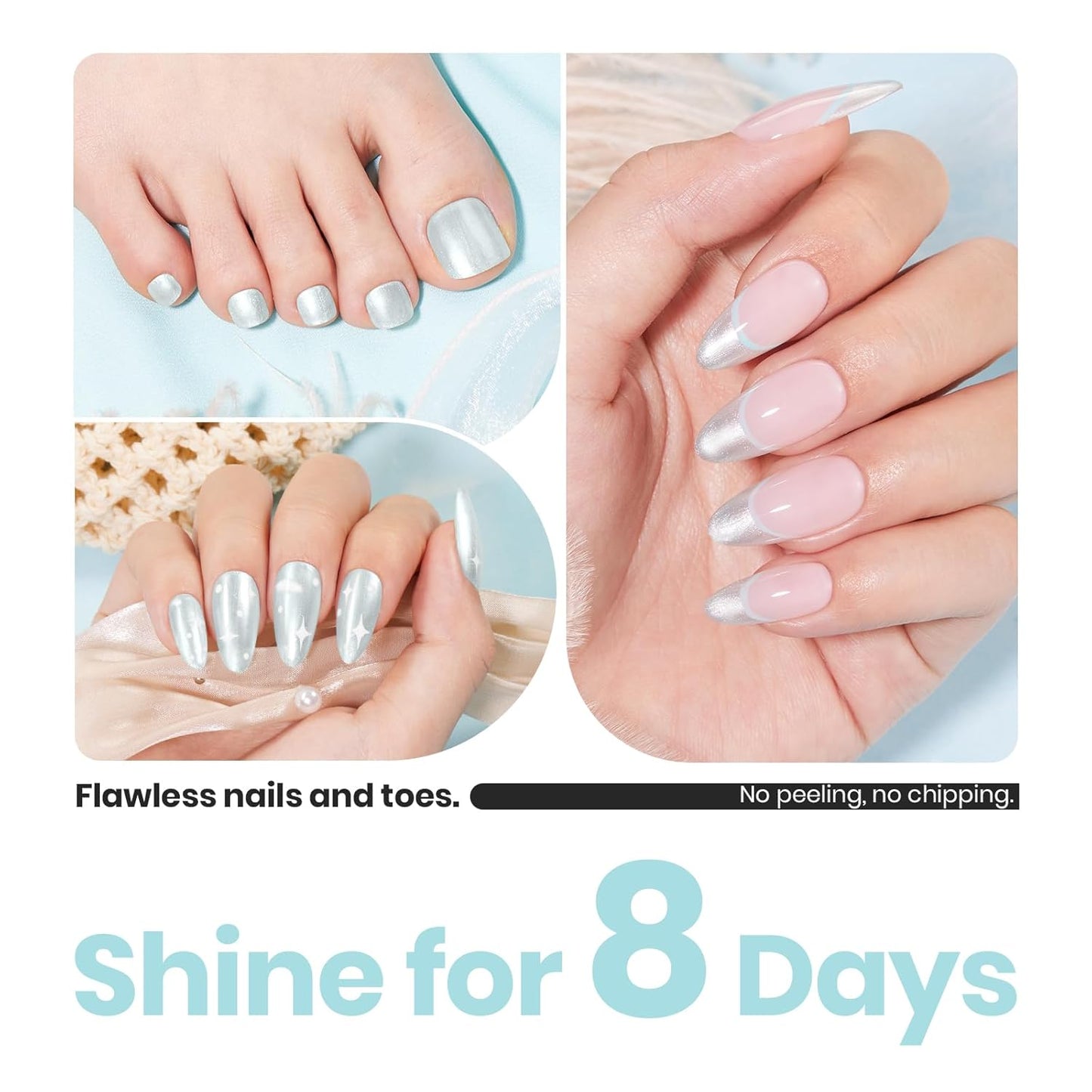 Beetles Pearl Nail Polish Set - 15ml Blue Quick Drying Nail polish Shimmer Glitter Fingernail Polish Bubble Blue Nail Lacquer Shimmer DIY Manicure Gift for Women