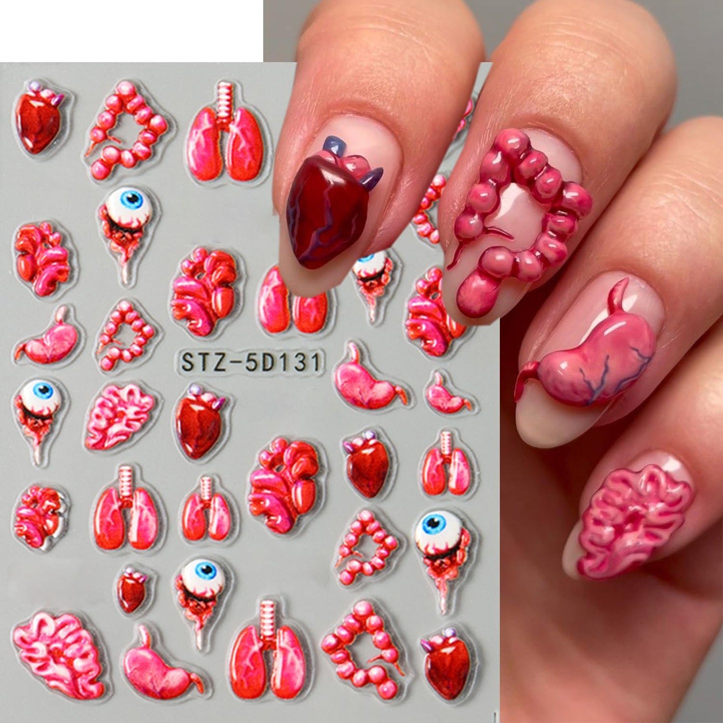 2 Sheets Halloween Horror Nail Art Stickers 5D Embossed Blood Eyes Wounds Pattern Nail Stickers Gothic Horror Day of Death Design Nail Sticker for Women Holiday DIY Manicure Decoration