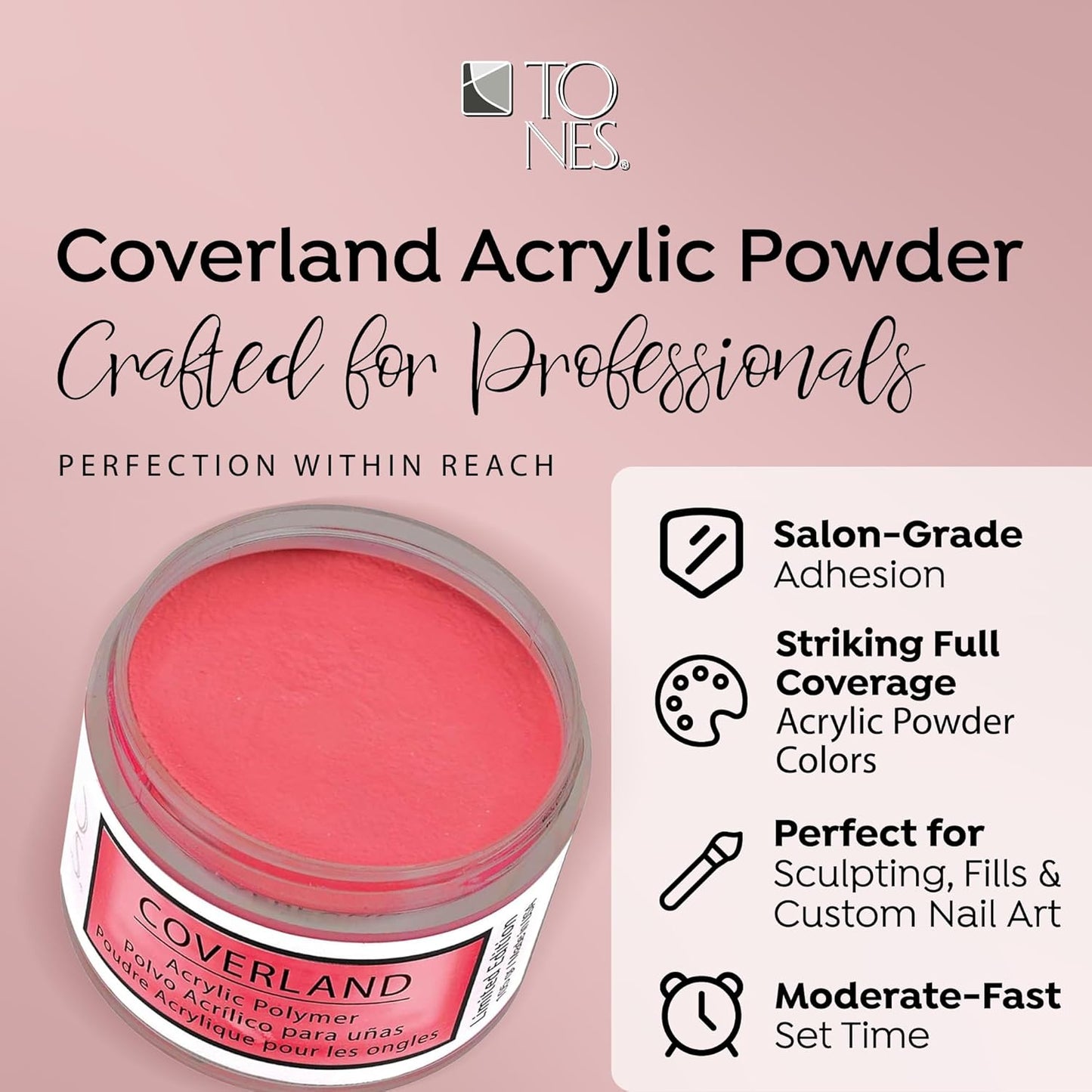 Tones Coverland Acrylic Nail Powder "Hibiscus Flame" - Limited Edition Acrylic Powder for Nail Design, Sculpting, and Masking Nail Bed Imperfections - (1.5 Oz)