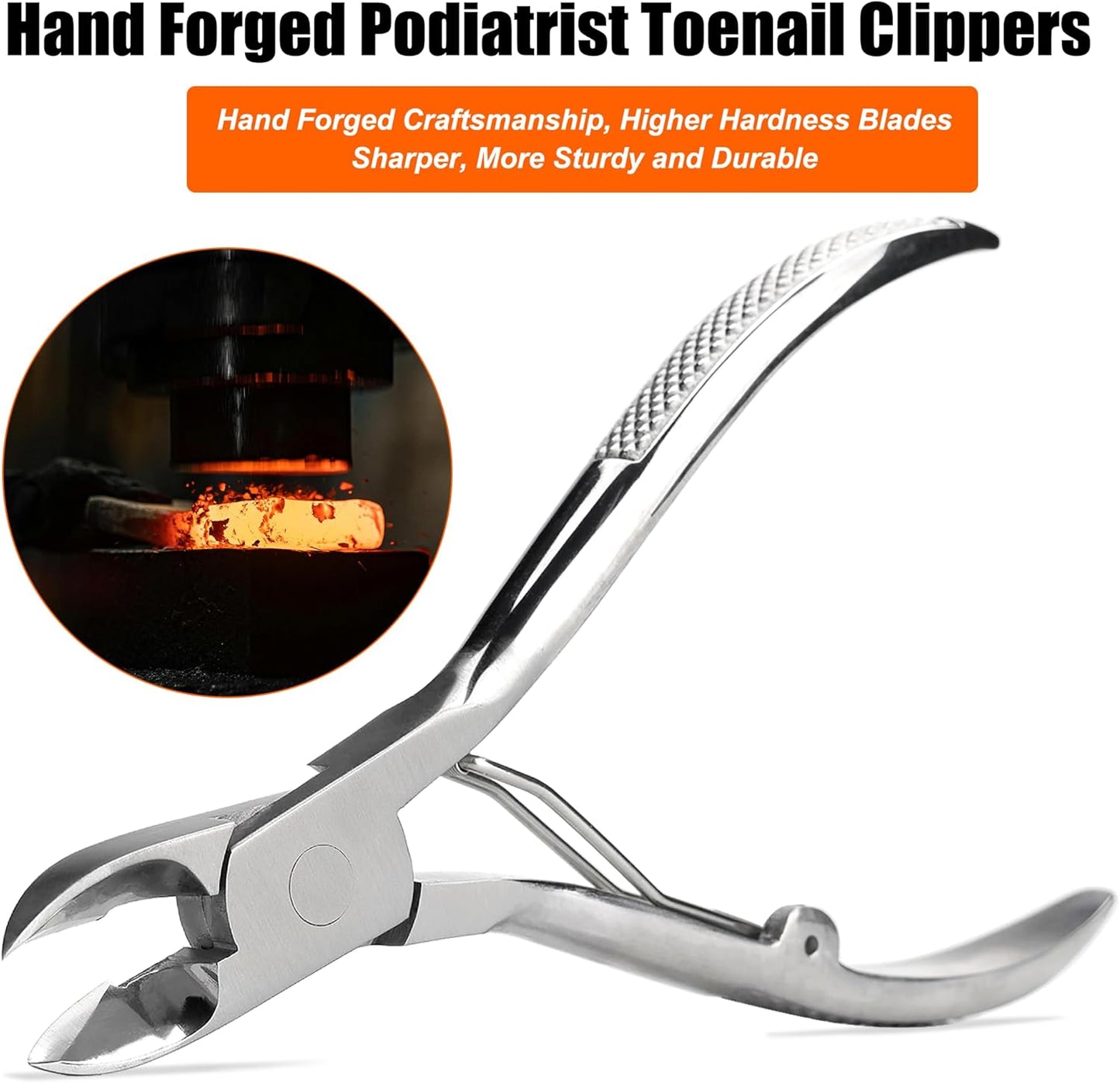 Podiatrist Toenail Clippers, Super Sharp and Wear-resistant Toe Nail Cutters for Thick and Ingrown Nails, Hand Forged Stainless Steel Pedicure Clippers for Men Women Seniors, Convex Blades