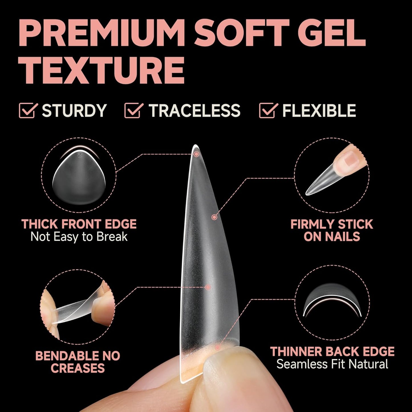 UNA GELLA Stiletto Gel Nail Tips 504pcs Long Stiletto Almond Clear Curved Nails Tips Half Cover False Fake Nails for DIY Press On Nails Extension Art Salon 12 Sizes