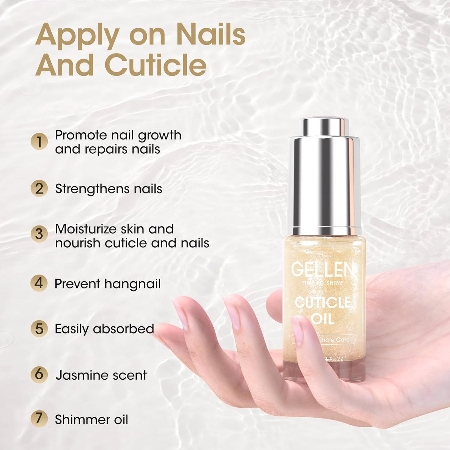GELLEN Cuticle Oil for Growth and Strength, Vitamin E Fingernail Nourishing Oil for Hydrating, Moisturizing, Strengthening, Repairing, Nail and Skin Care Product for Men Women, Jasmine Scent