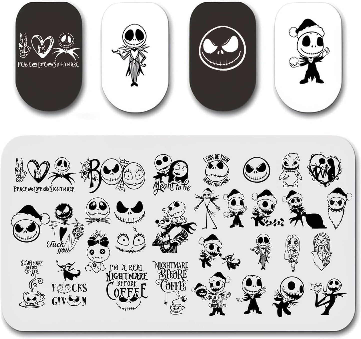 Christmas Nail Stamping Plate Nightmare Christmas Nails Stamping Kit Templates The Day of Dead Ghost Holiday Nail Stamping Plate Christmas Hat Nail Stamper Kit for Women Girls DIY Salon