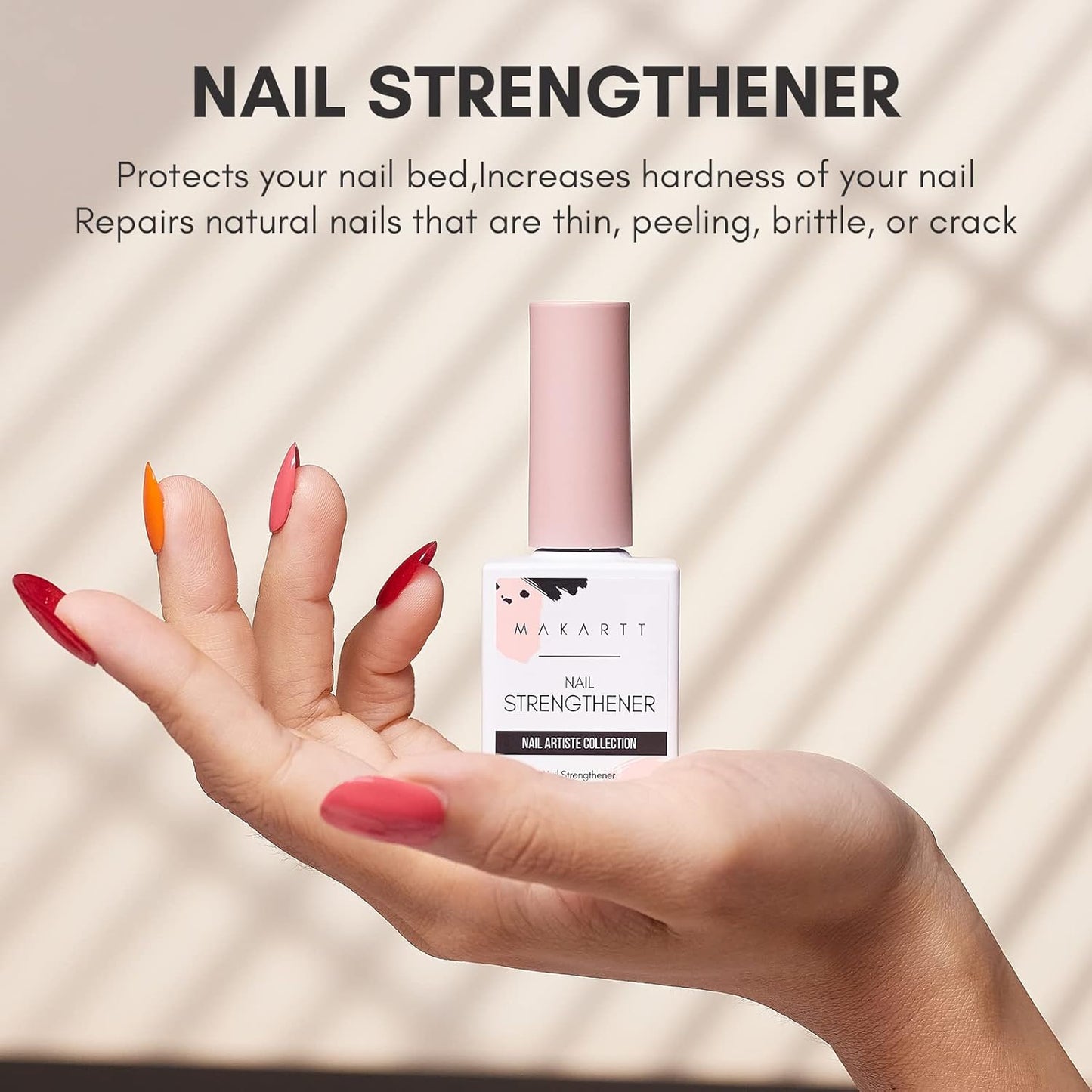 Makartt Gel Nail Strengthener Reinforce Polish, Nail Strengthening Repair Polish Nail Hardener for Treating Weak Damaged Peeling Nails Clear Soak Off Gel Lacquer Long Lasting Professional DIY Nail Art