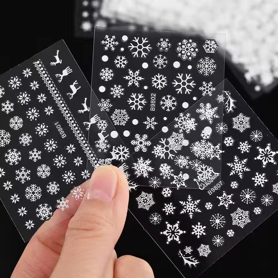 30 Sheet White Snowflakes Nail Art Stickers Christmas Snowflake Decals 3D Self-Adhesive Nail Art Supplies Charms for Nails Art Manicure Tips Decoration