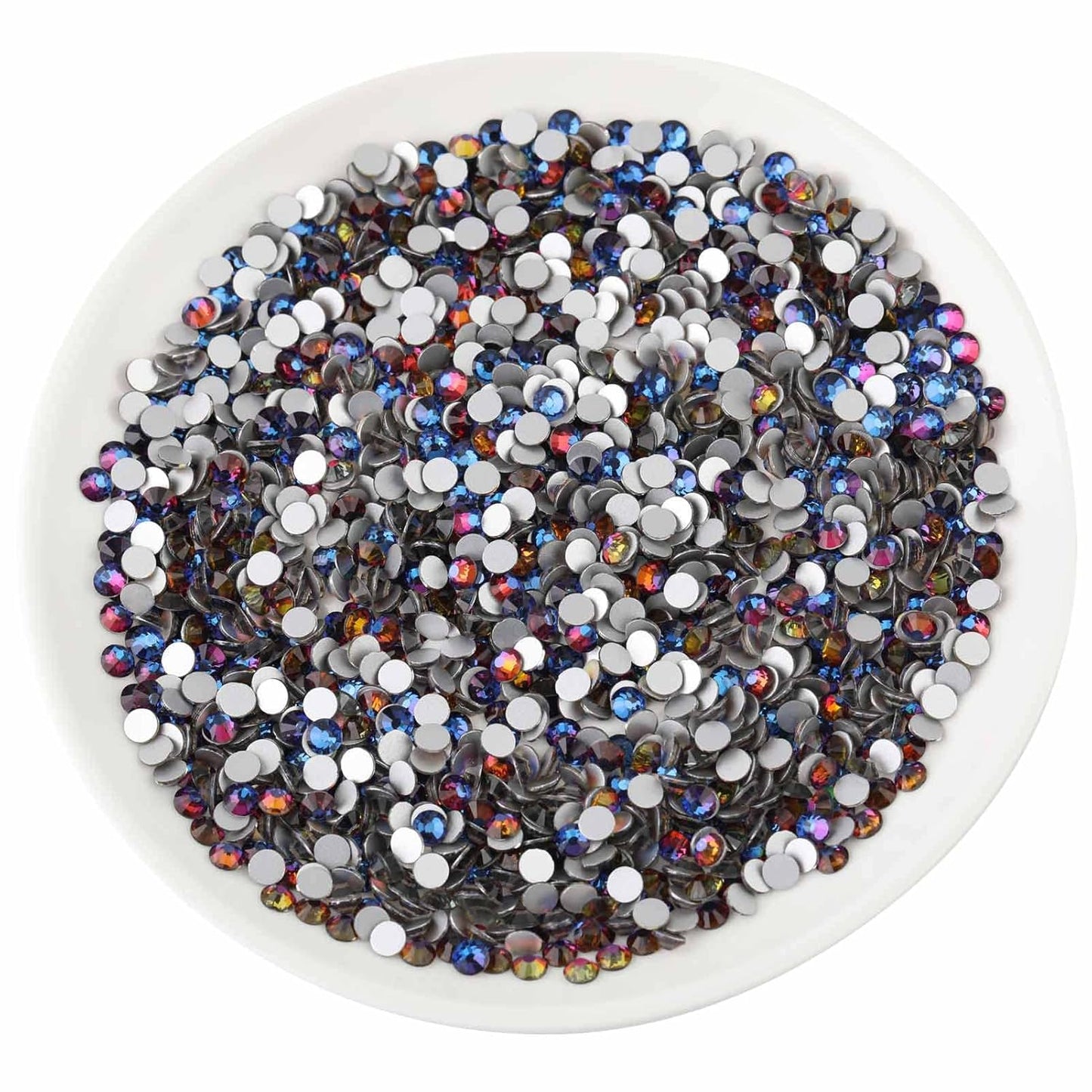 Beadsland 288pcs Flat Back Crystal Rhinestones Round Gems for Nail Art and Craft Glue Fix, Blue Volcano, SS34,7.1-7.3mm