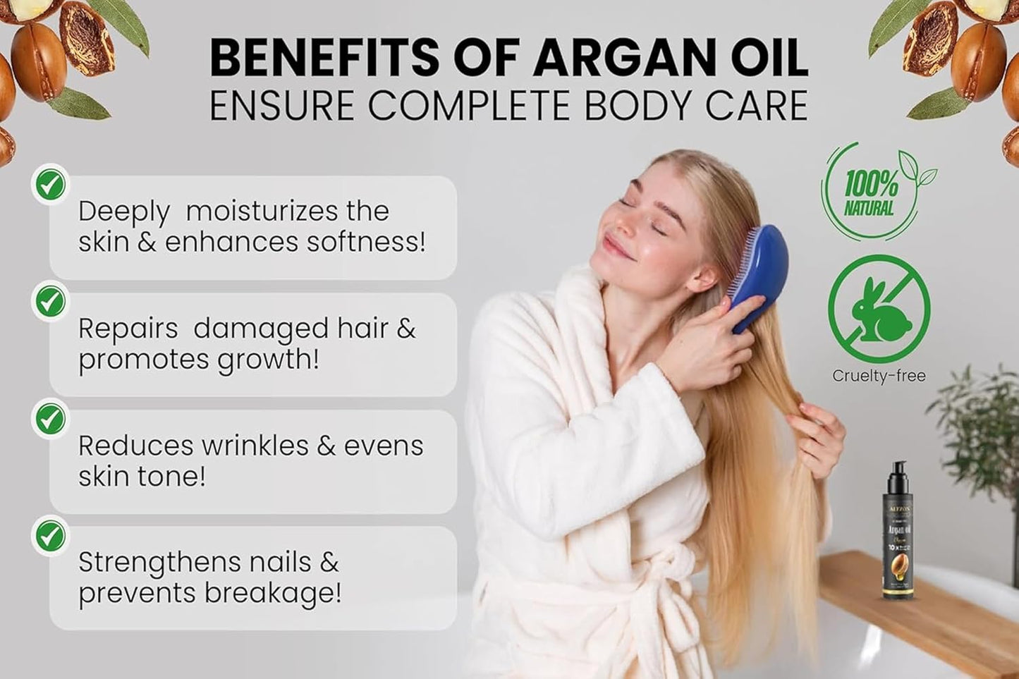 𝓐𝓛𝓕𝓩𝓞𝓝 Moroccan Argan Oil 100% Pure USDA Organic Hair Treatment, Cold Pressed For Dry, Damaged, Curly & Frizzy Hair, Skin, Face, Body & Beard Natural Anti Aging for Women & Men, Large 3.38 oz