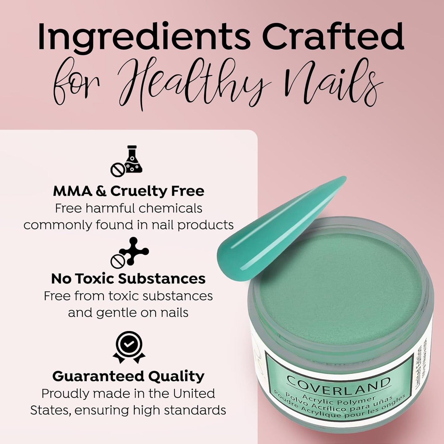 Tones Coverland Acrylic Nail Powder "Mint Cream" - Limited Edition Acrylic Powder for Nail Design, Sculpting, and Masking Nail Bed Imperfections - Professional Acrylic Nail Supplies - (1.5 Oz)