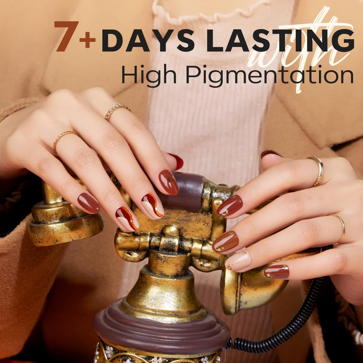 modelones Nail Polish Set, 6 Colors Fall Glitter Nail Polish Kit Orange Brown Quick Dry Fingernail Polish Manicure Nail Art Manicure DIY Home Salon Gifts for Women Mom