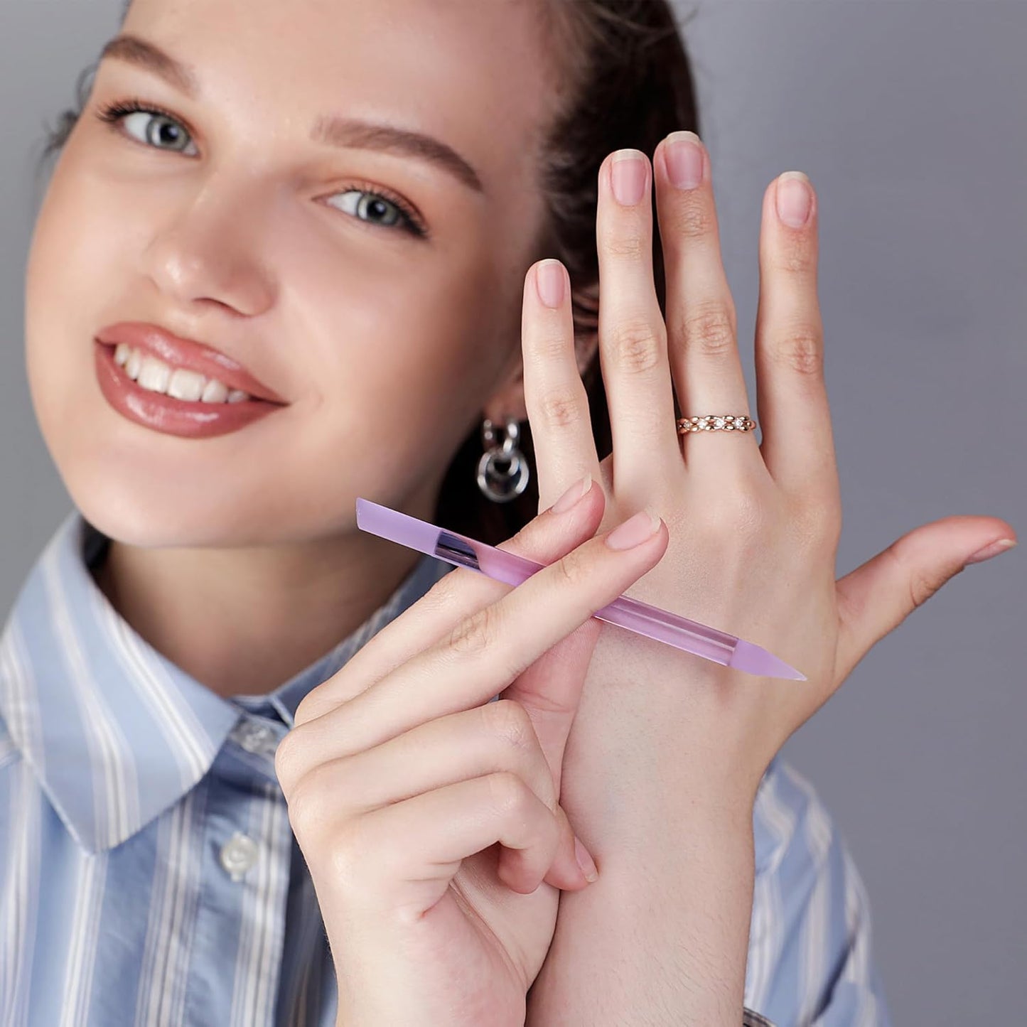 Bona Fide Beauty Glass Cuticle Pusher - High Grit Purple Dual Ended Nail Care Tool with Pointed and Slanted End. Manicure Tool for Women