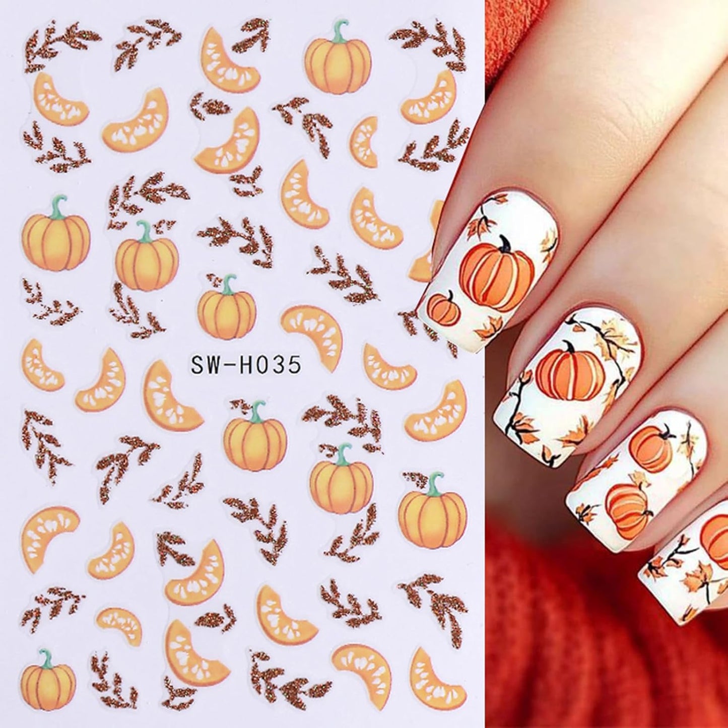 Maple Leave Nail Art Sticker Decals, Fall Pumpkin Maple Leaves Nail Stickers 6PCS Autumn Nail Decals for Nail Art Colorful Leaves Design Nail Supplies Elegant Self Adhesive Decals for Women Nail Decor