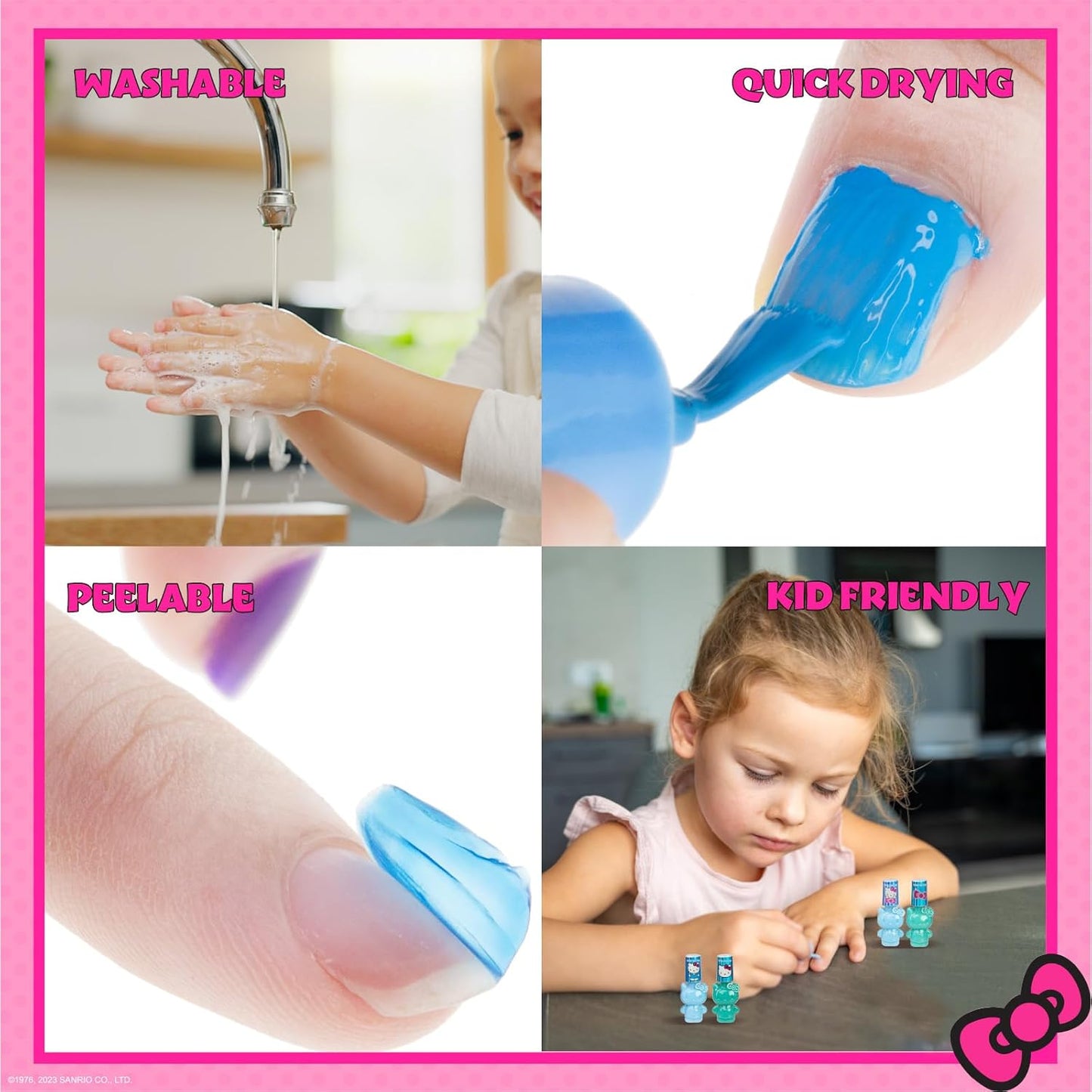 Hello Kitty Non-Toxic Peel-Off Water-Based Safe Quick Dry Nail Polish Set for Girl Kids Ages 3+, Perfect for Birthday Gift Parties, Sleepovers & Makeovers, 18 Pcs