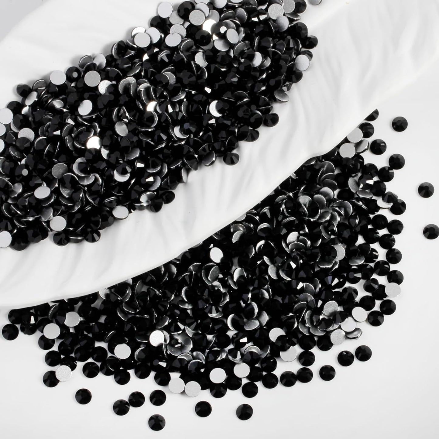 2000PCS SS12 Flatback Rhinestones | 12-Facet Diamond-Cut Glass Gems for Nail Art, Clothing, DIY Crafts |Glue-On Decoration Stones with Silver Backing(Jet Black)