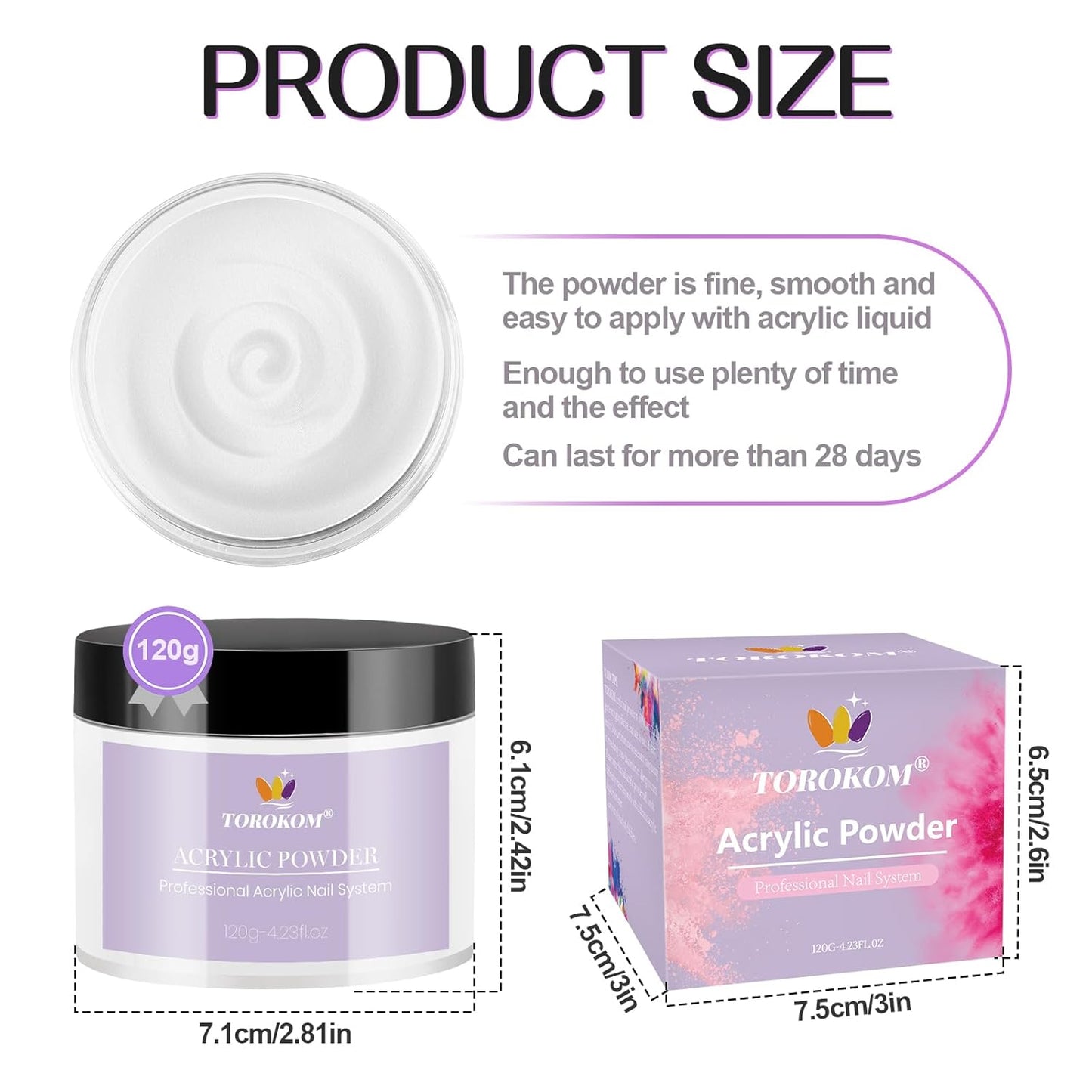 TOROKOM Clear Acrylic Powder, 120g/4.23oz Acrylic Nail Powder Large Capacity Acrylic Dip Powder for Nails Self-Leveling Acrylic Extension Powders, 3D Nail Carving, Long-Lasting, No Nails Lamp Required