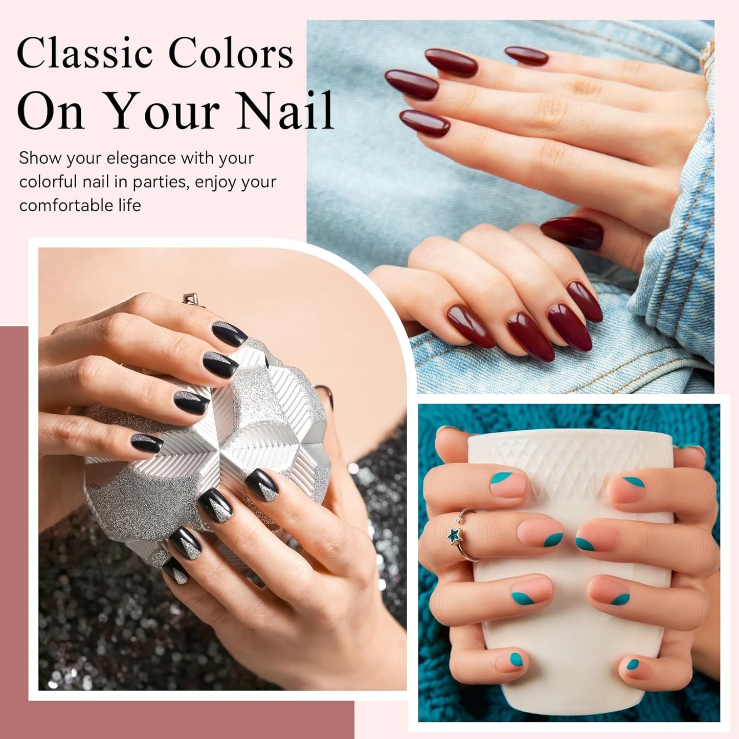 phoenixy Gel Nail Polish 25+5 PCS Gel Nail Polish Kit with Base Coat Glossy Matte Gold Glitter and Silver Glitter Top Coat Pink Red Green Starter Gift for Women