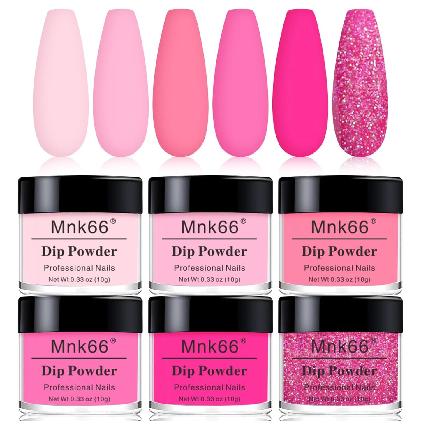 6 Colors Dip Powder Set, Pink Glitter Christmas Dipping Powder Color Set, Glossy Nail Art Manicure DIY Salon Home Gift for Ladies (YYSDDPS-No.10-6PCS)