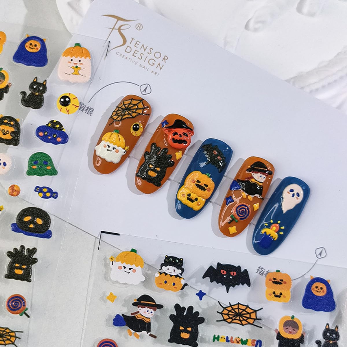 Halloween Nail Stickers, Spider Web, Pumpkins, Cat, Ghosts Nail Art Design 5D Manicure Decal Self-Adhesive Nail Supplies Accessories for Women