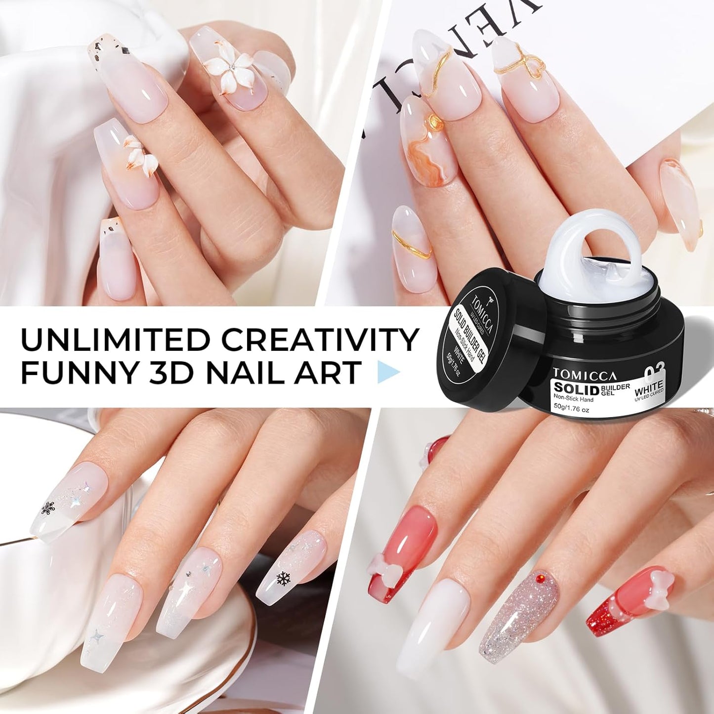 TOMICCA 3D Nail Gel Sculpting Gel for Nail Art 50g Gel Nail Art Non Sticky Hand Carving Gel UV LED Nail Extension Gel Solid Builder Gel for Nails White