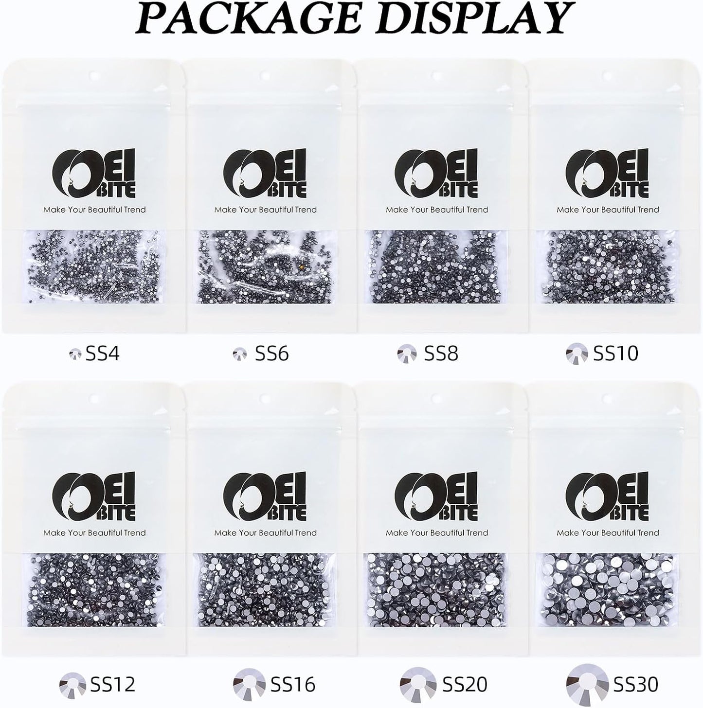 Black Hematite Flatback Rhinestones, Glass Rhinestones for Nail Art and Craft, Glue Fix, Loose Crystal Gemstones(Black Hematite, SS8, 1440pcs, 2.3-2.5mm)