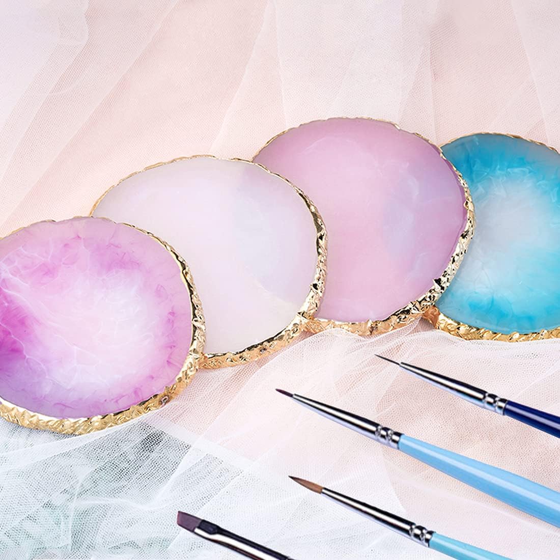 Resin Nail Art Palette, Nail Painting Mixed Color Palette, Gilded Edge Nail Gel Color Makeup Display Board Pallet (Pink)