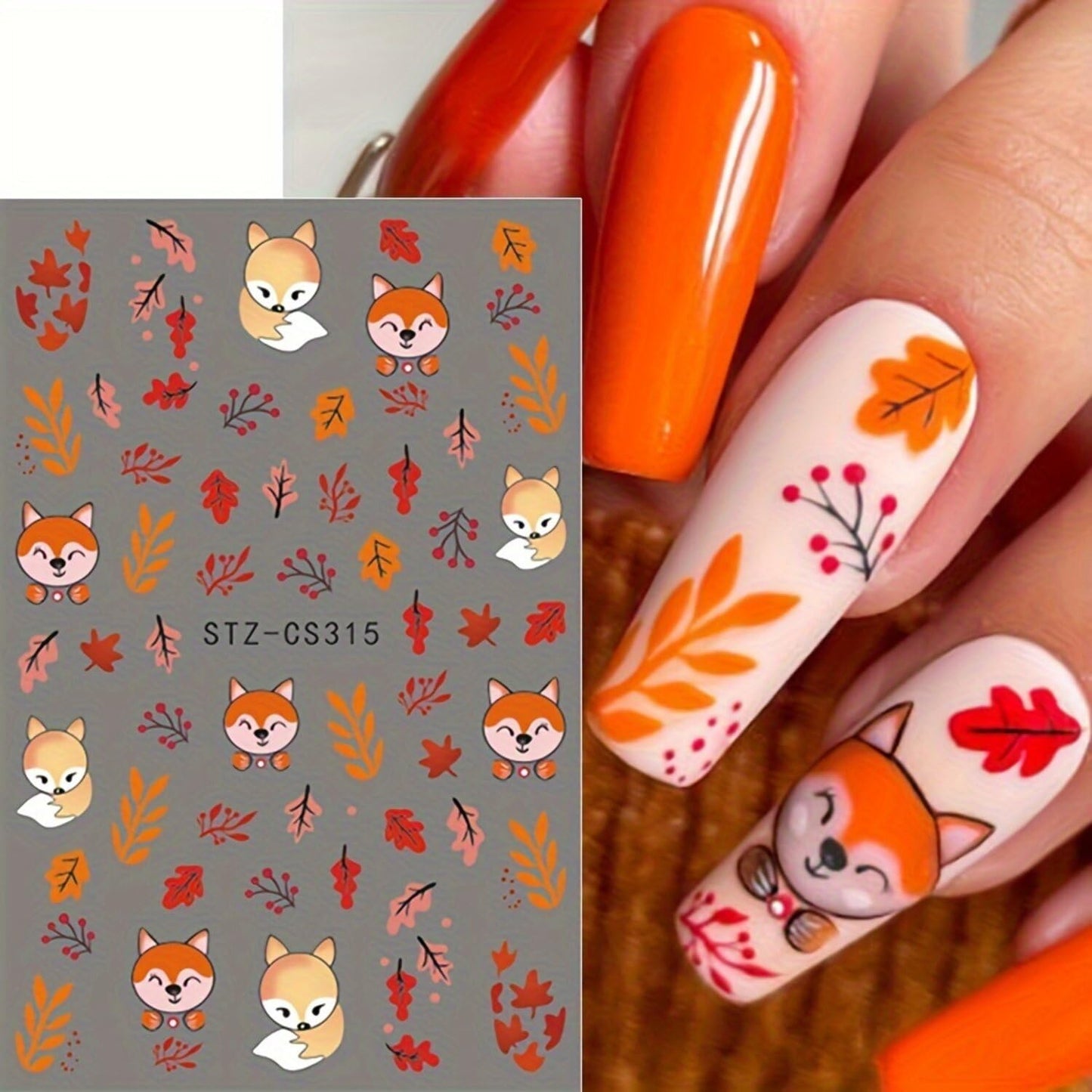 5 Sheets Fall Nail Art Stickers Maple Leaves Nail Decals 3D Self Adhesive Nail Stickers Decals Cute Fox Pumpkin Mushroom Design Autumn Nail Supplies for Women DIY Manicure Decoration