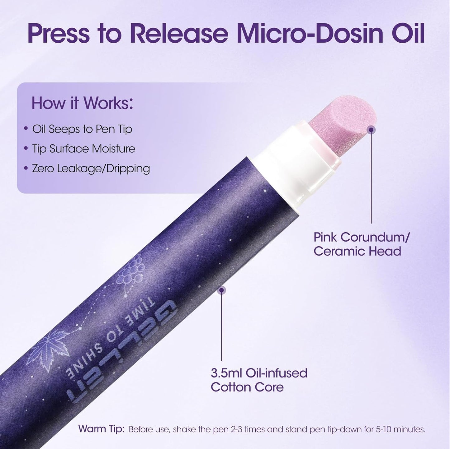 Gellen 4-in-1 Cuticle Pusher Pen with Micro-Dosin Oil, Cuticle Remover & Cuticle Oil in a Pen, Ceramic Nail Pusher Pen for Hangnails & Dry & Damaged Nails, Nail Care Pen for Repair & Nourish Nails