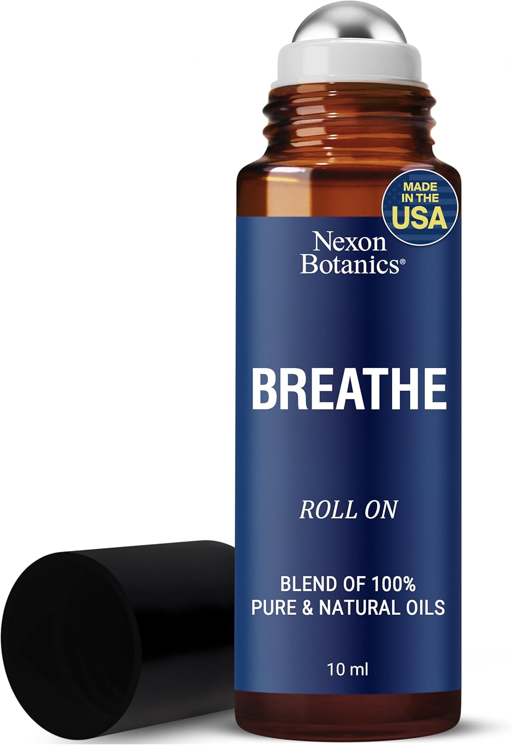 Breathe Essential Oil Roll-On Blend 10 ml - Pure Eucalyptus, Peppermint & Rosemary Oils Roller for Clear Breathing & Respiratory Support - Nexon Botanics