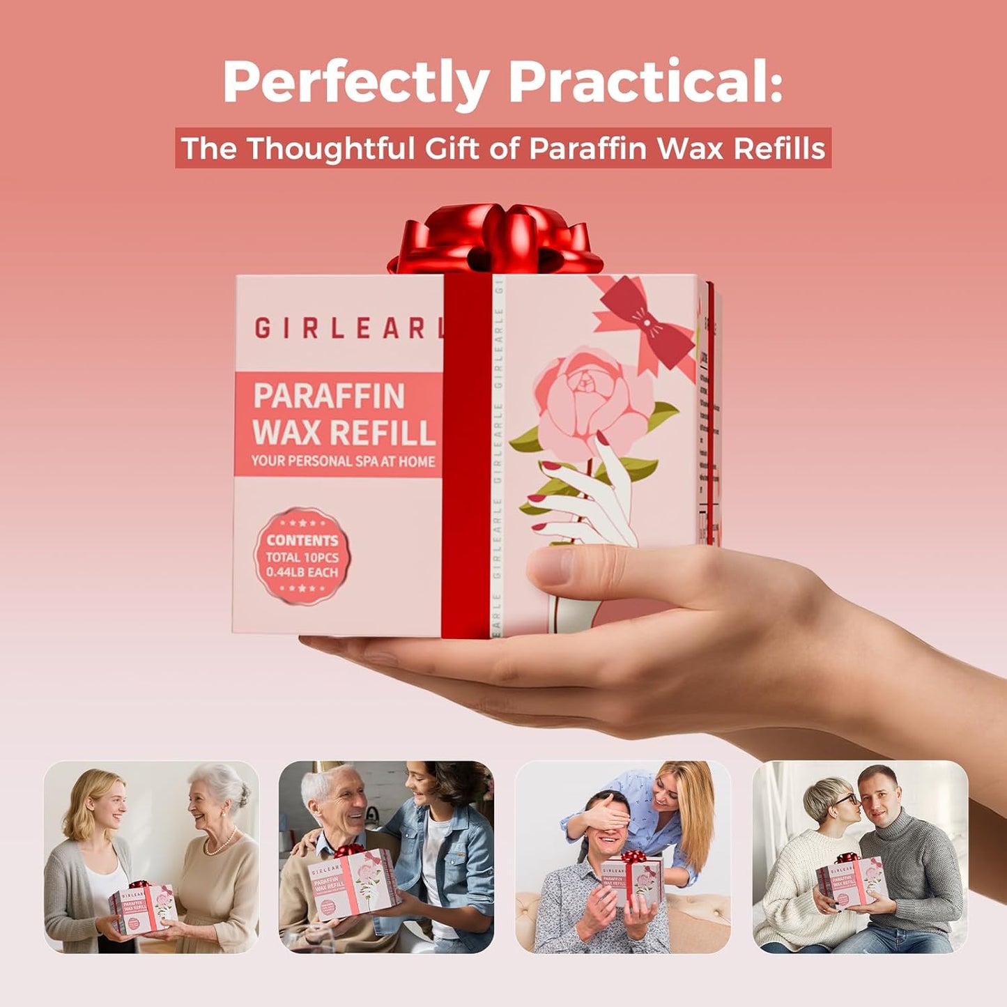 Paraffin Wax Refills 10 Packs for Paraffin Wax Bath Machine - for Dry Cracked Skin on Hands, Feet, Elbows - Moisturizing Hydration to Relieve Stiff Muscles & Joints (Rose)