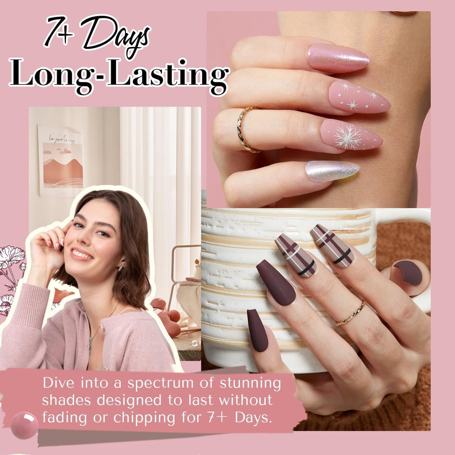 AZUREBEAUTY Nail Polish Set 4 Colors Pink Nude Glitter Nail Polish Quick Dry Natural Nail Lacquer Fingernail Kit with Top Coat DIY Salon Home