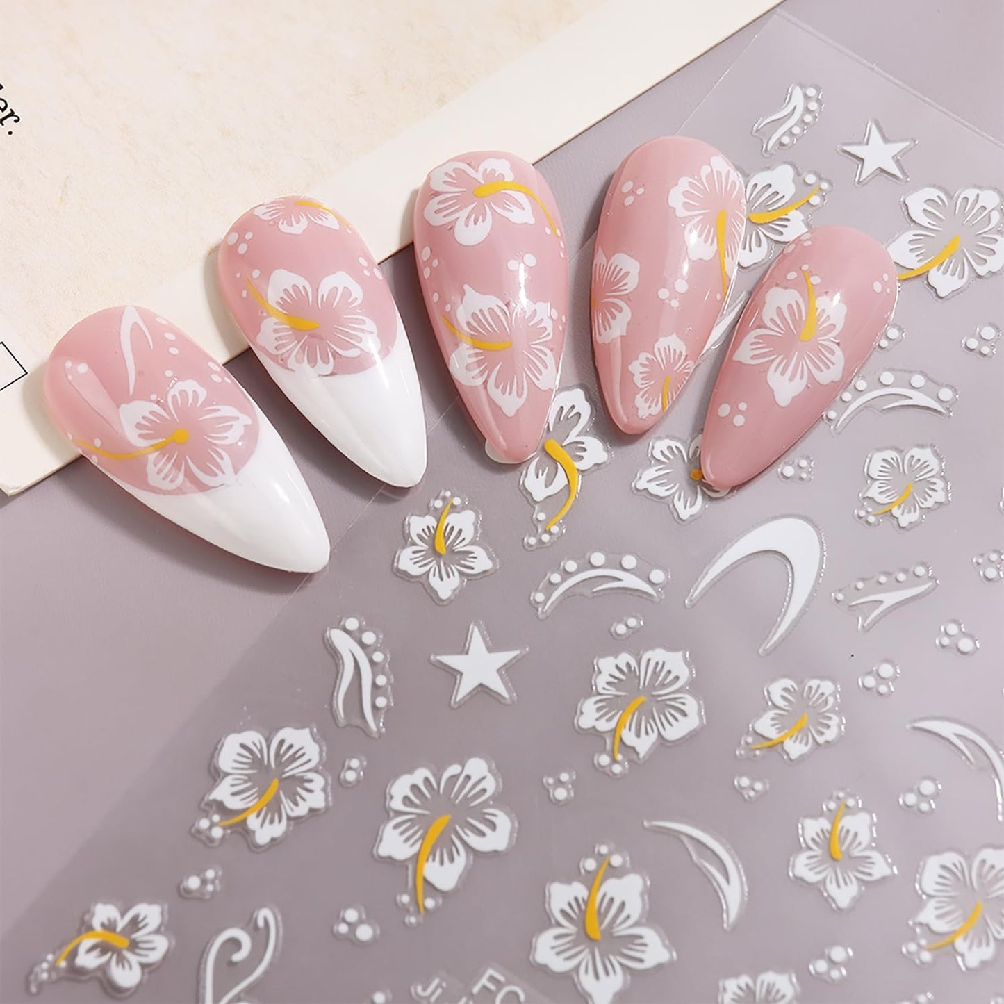 Flower Nail Stickers Fall Nail Decals 6PCS 3D Self-Adhesive White Yellow Blue Orange Floral Nail Design Autumn Nail Art Supplies DIY Acrylic Nail Art Decorations Accessories Flowers Sticker for Women