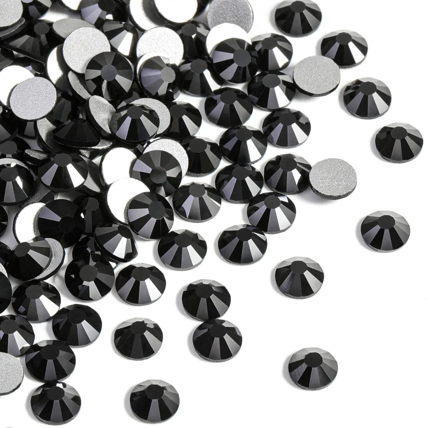Beadsland 288pcs Flat Back Crystal Rhinestones Round Gems for Nail Art and Craft Glue Fix, Jet Hematite, SS34,7.1-7.3mm