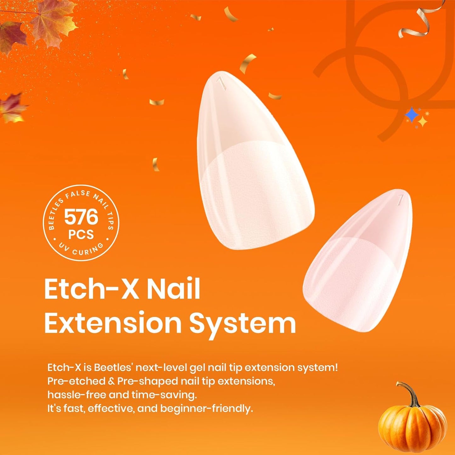 Beetles Gel Nail Tips 576Pcs Extra Short Almond Fake Nails Etch-X Half Matte Press on Nail Tips Full Cover Gifts for Women Gel Nail Polish Extensions Set